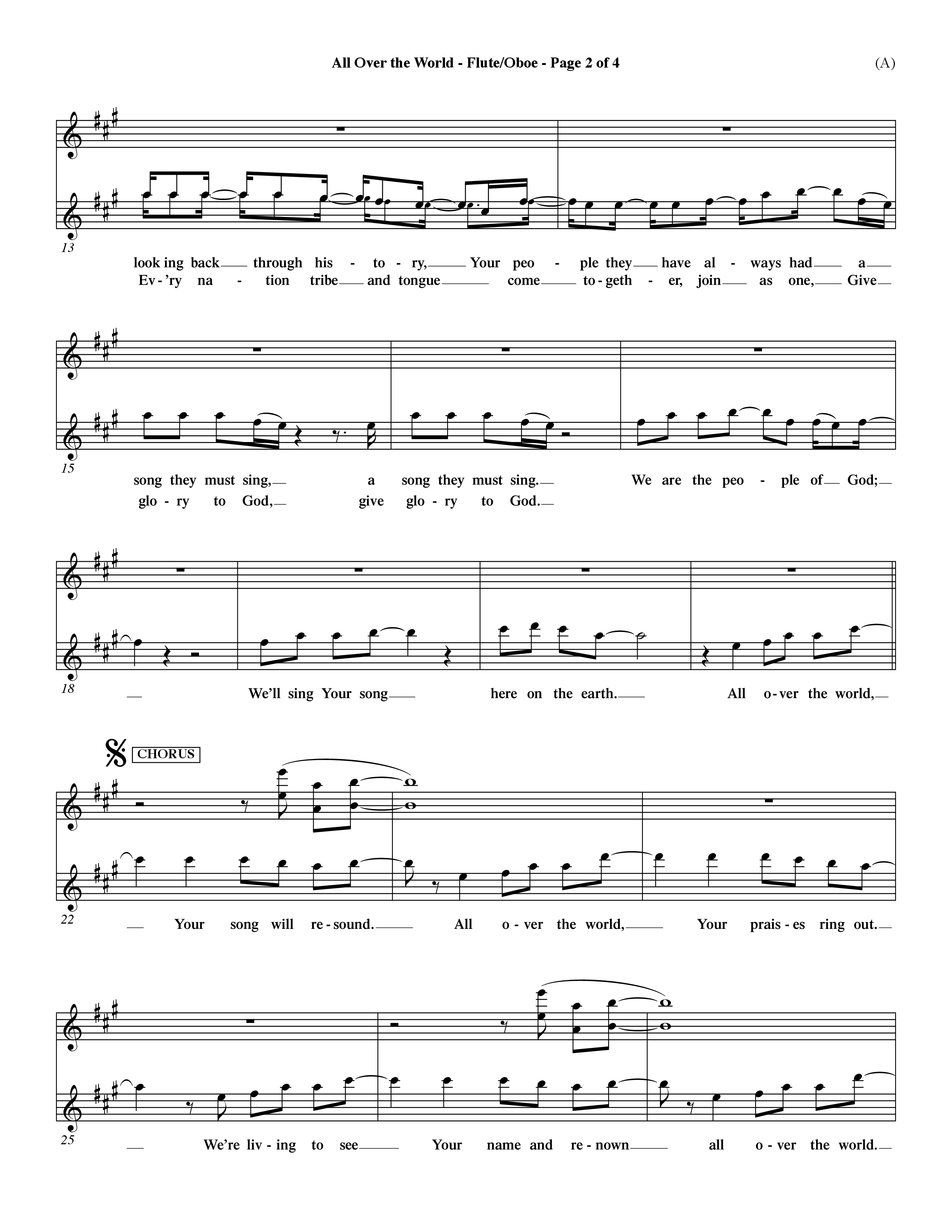 All Over The World (Choral Anthem SATB) Flute/Oboe (Word Music Choral / Orch. Dave Williamson)