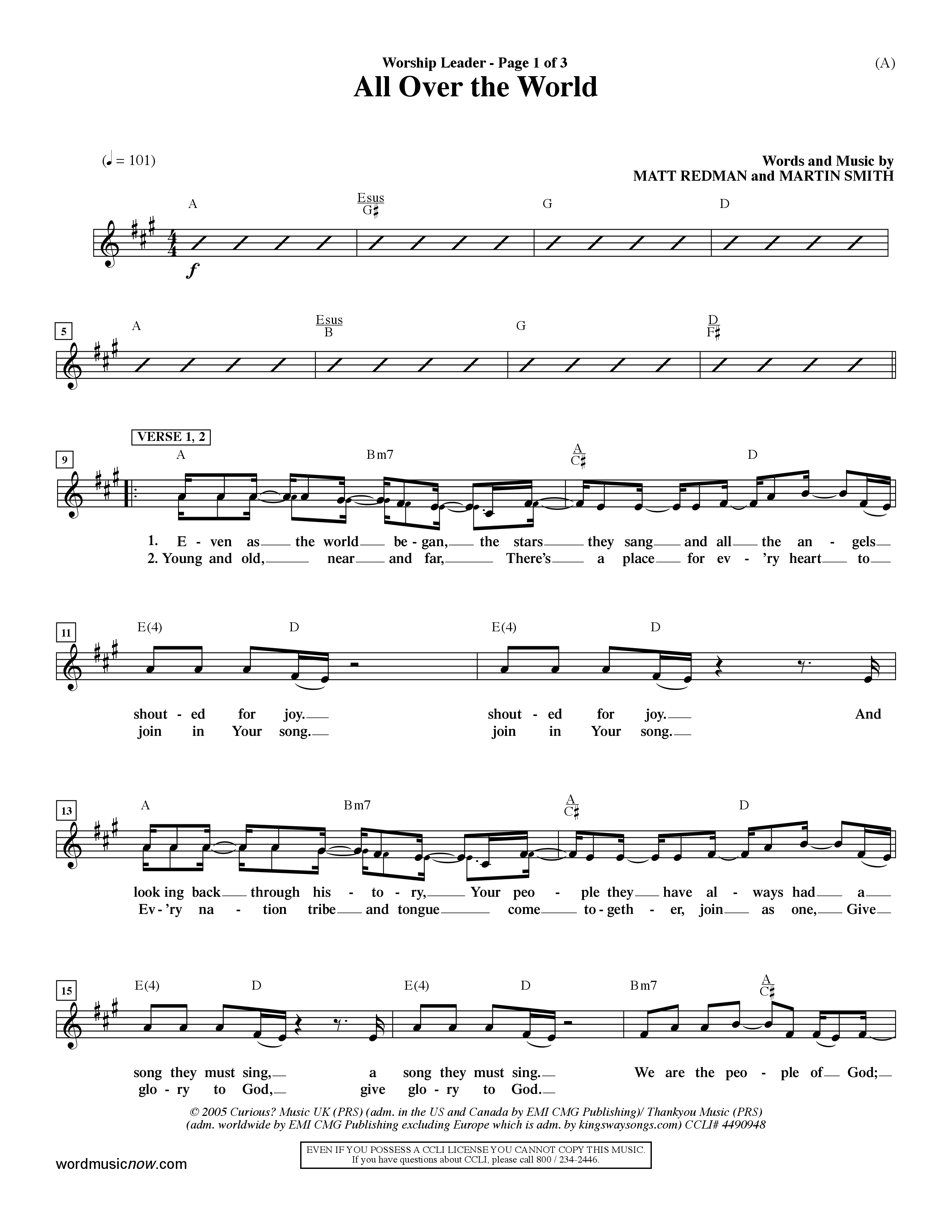 All Over The World (Choral Anthem SATB) Rhythm Pack (Word Music Choral / Orch. Dave Williamson)
