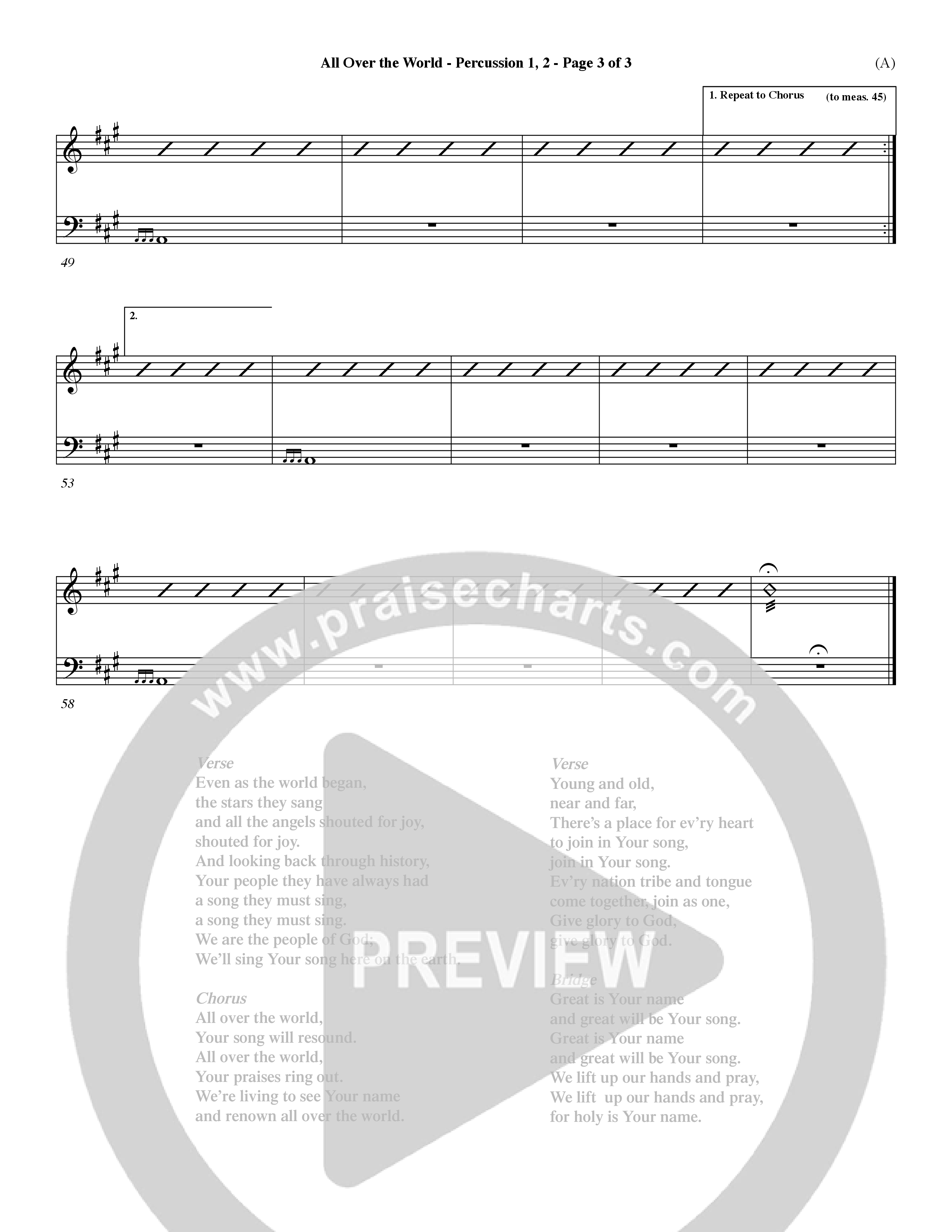 All Over The World (Choral Anthem SATB) Percussion 1/2 (Word Music Choral / Orch. Dave Williamson)