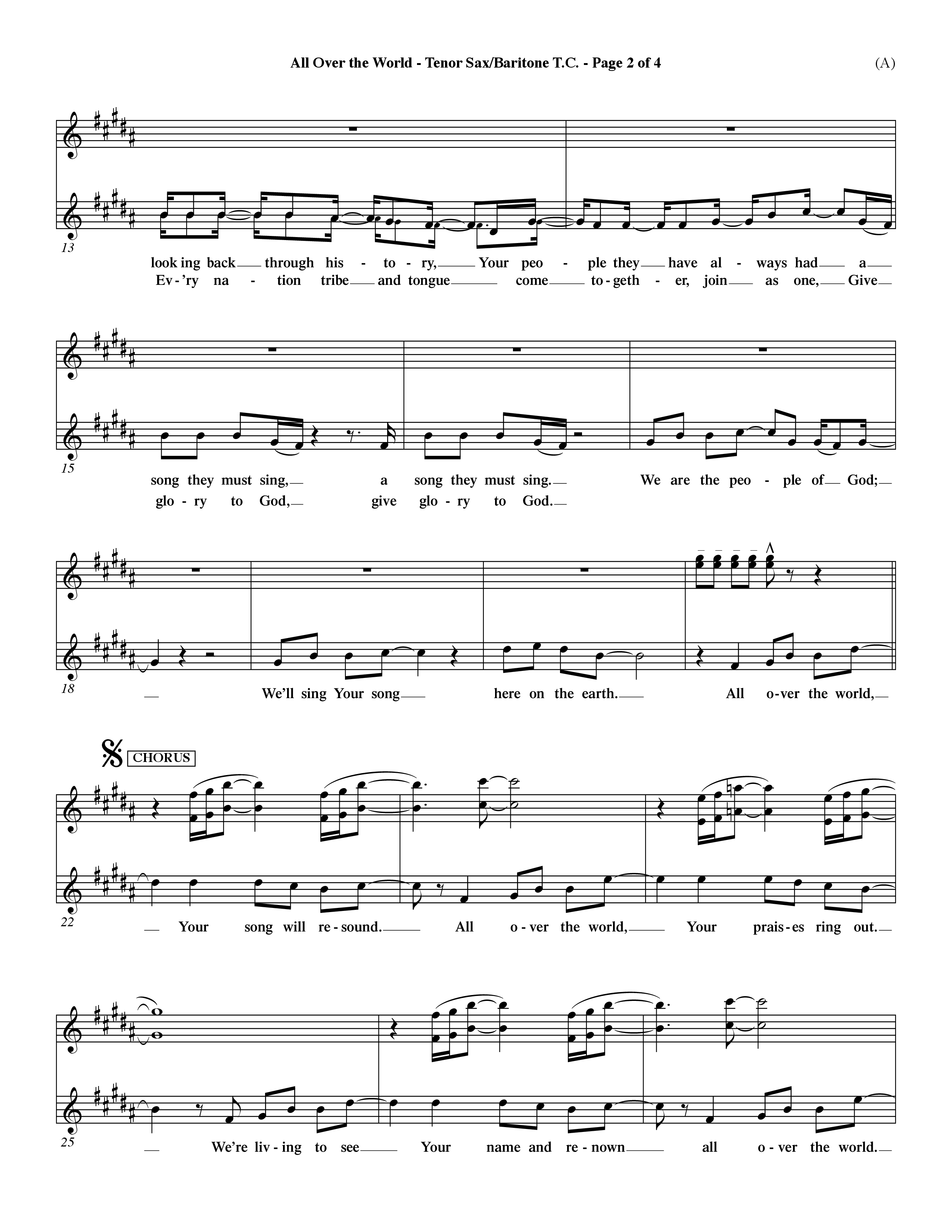 All Over The World (Choral Anthem SATB) Tenor Sax/Baritone T.C. (Word Music Choral / Orch. Dave Williamson)
