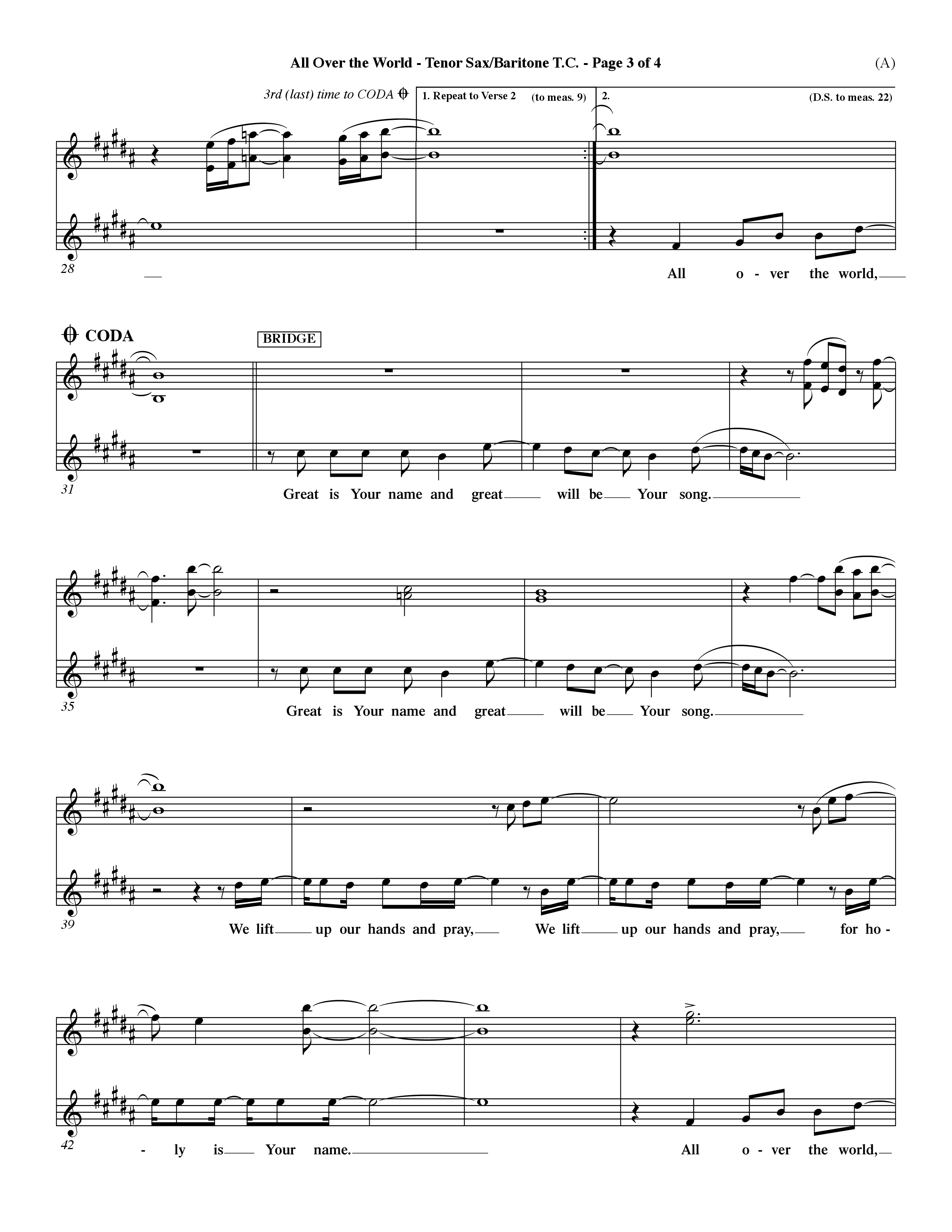 All Over The World (Choral Anthem SATB) Tenor Sax/Baritone T.C. (Word Music Choral / Orch. Dave Williamson)