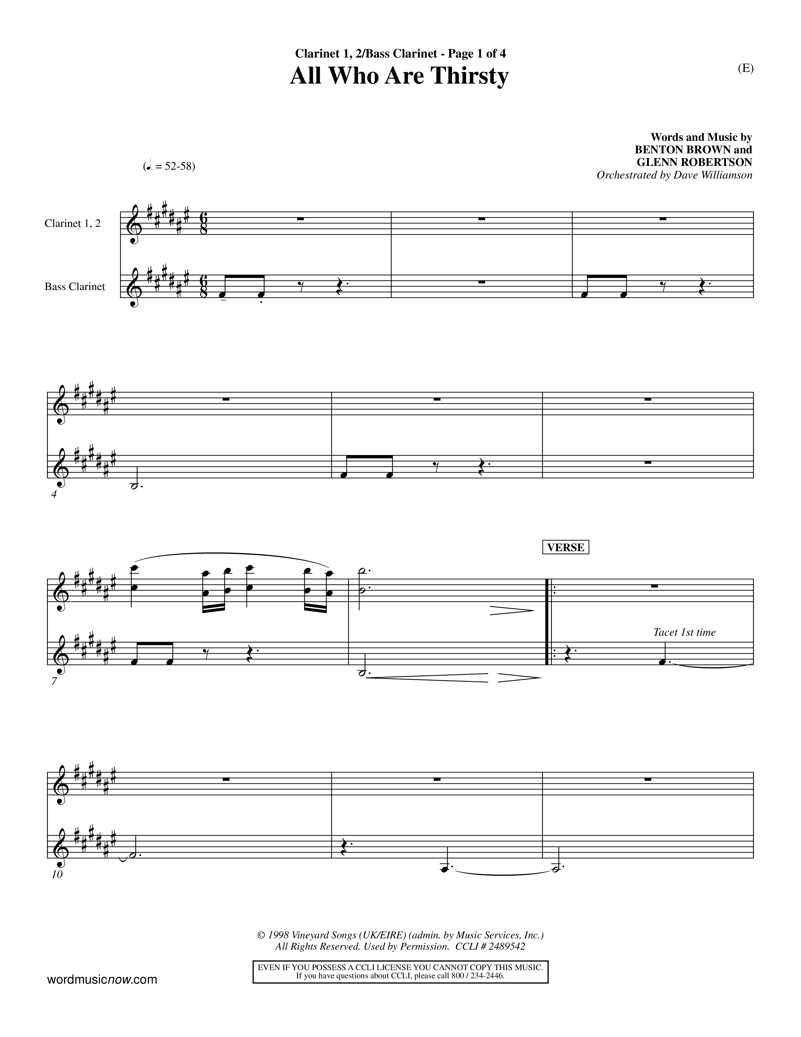 All Who Are Thirsty (Choral Anthem SATB) Clarinet 1/2, Bass Clarinet (Word Music Choral / Orch. Dave Williamson)