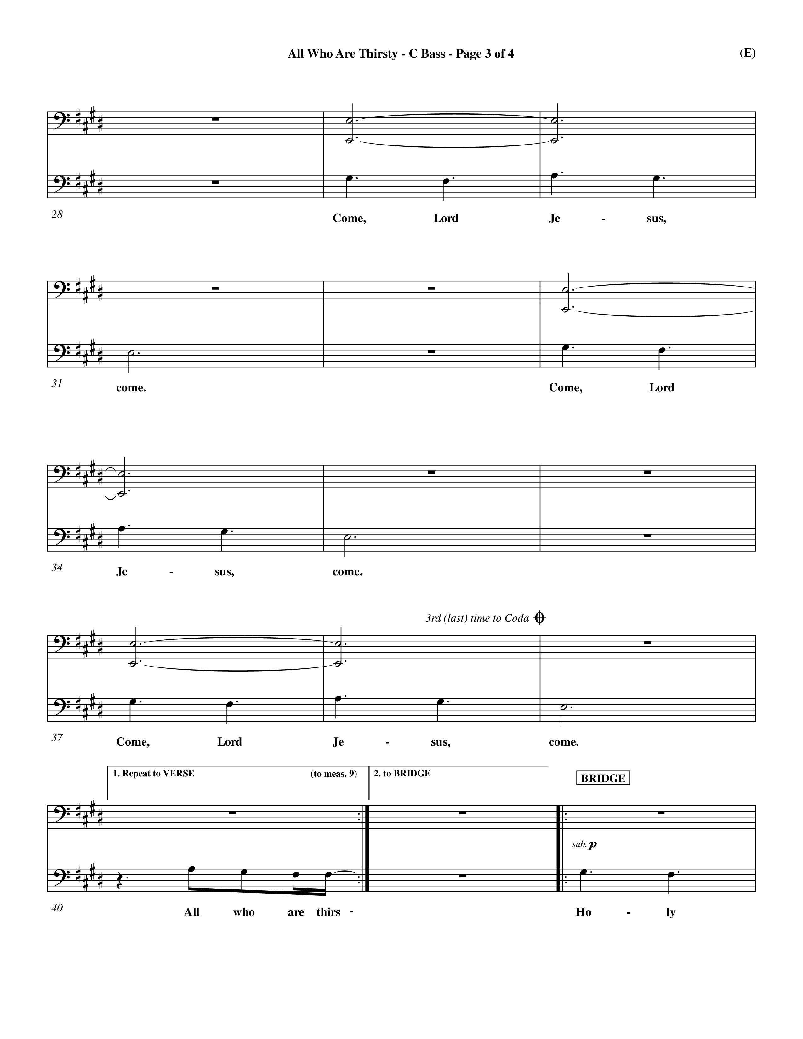 All Who Are Thirsty (Choral Anthem SATB) Contrabass (Word Music Choral / Orch. Dave Williamson)