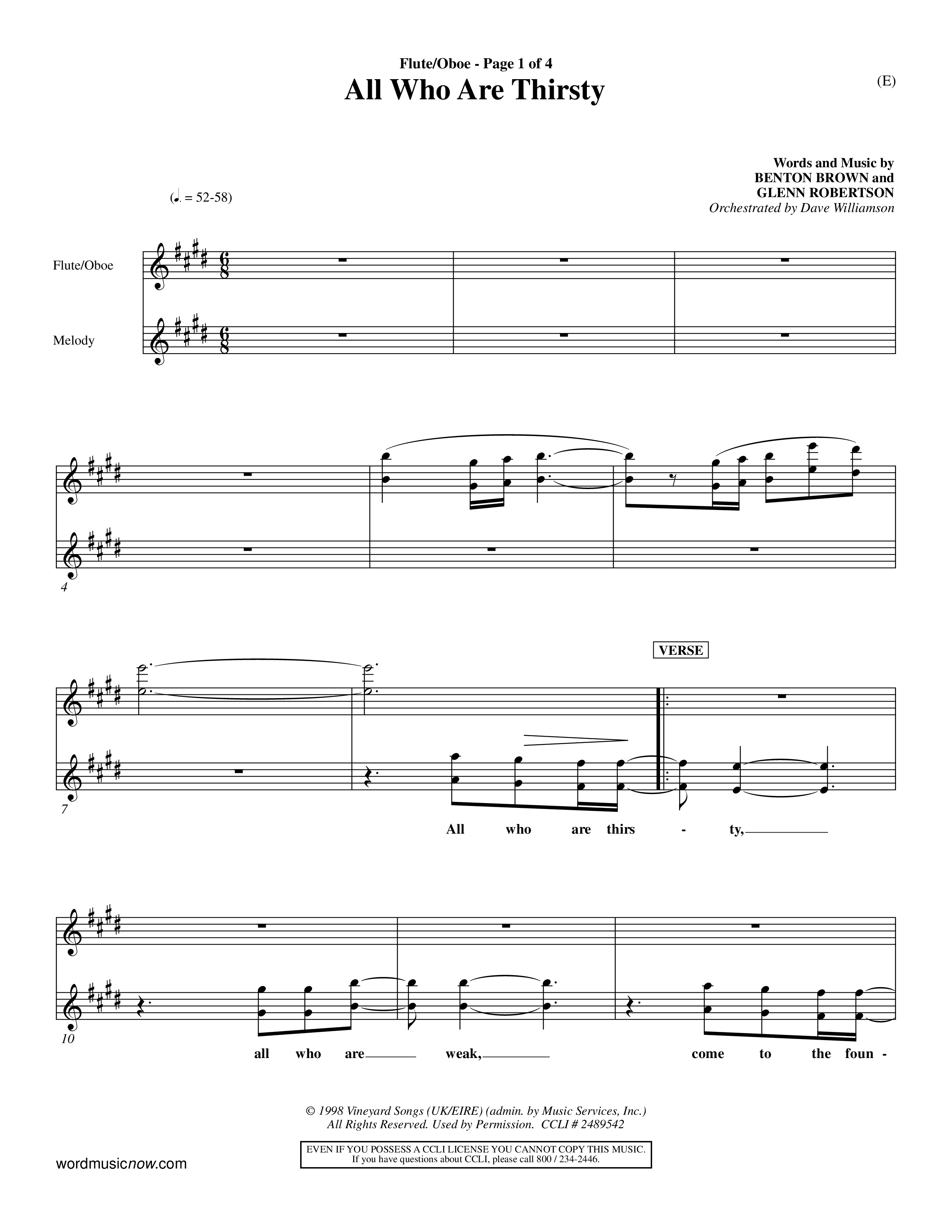 All Who Are Thirsty (Choral Anthem SATB) Flute/Oboe (Word Music Choral / Orch. Dave Williamson)