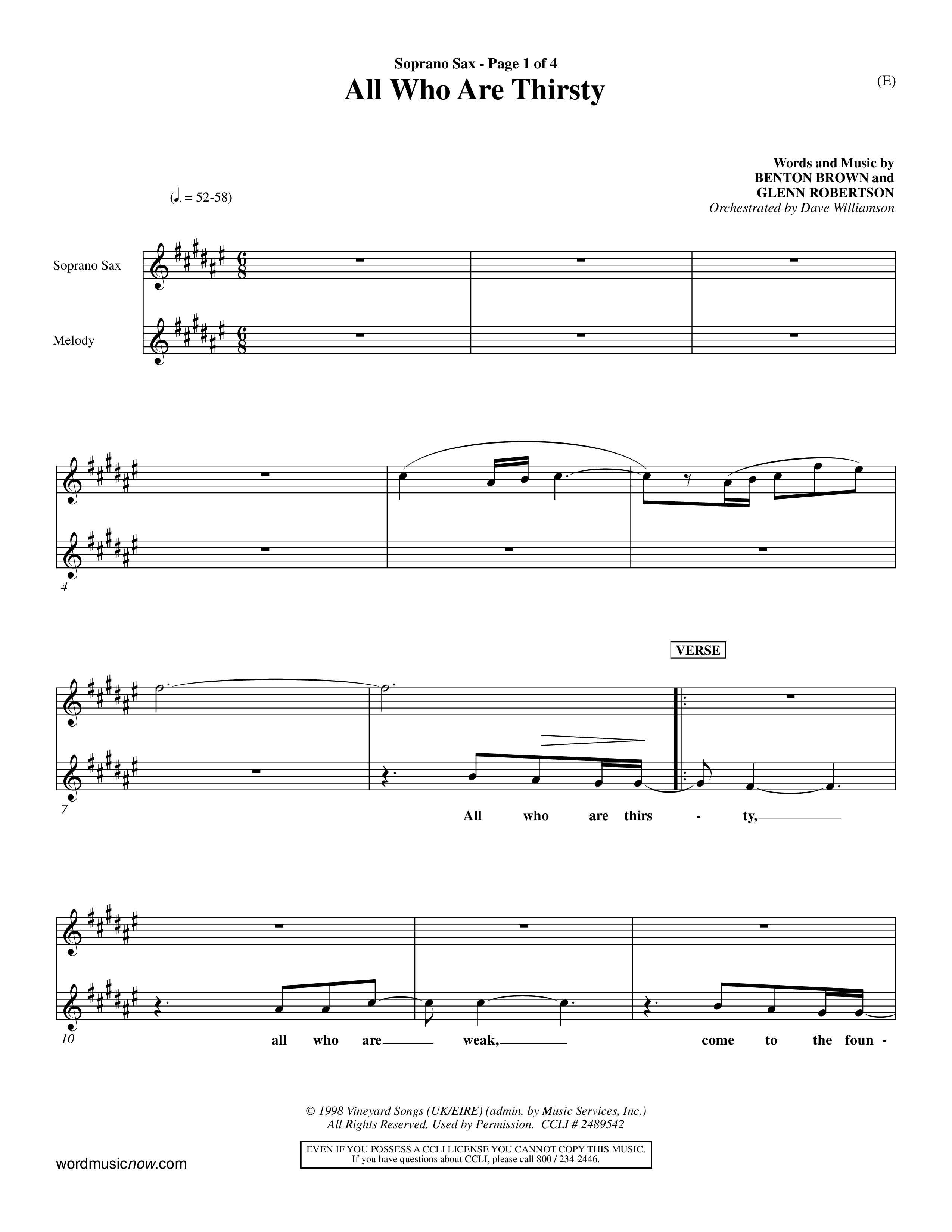 All Who Are Thirsty (Choral Anthem SATB) Saxophone (Word Music Choral / Orch. Dave Williamson)