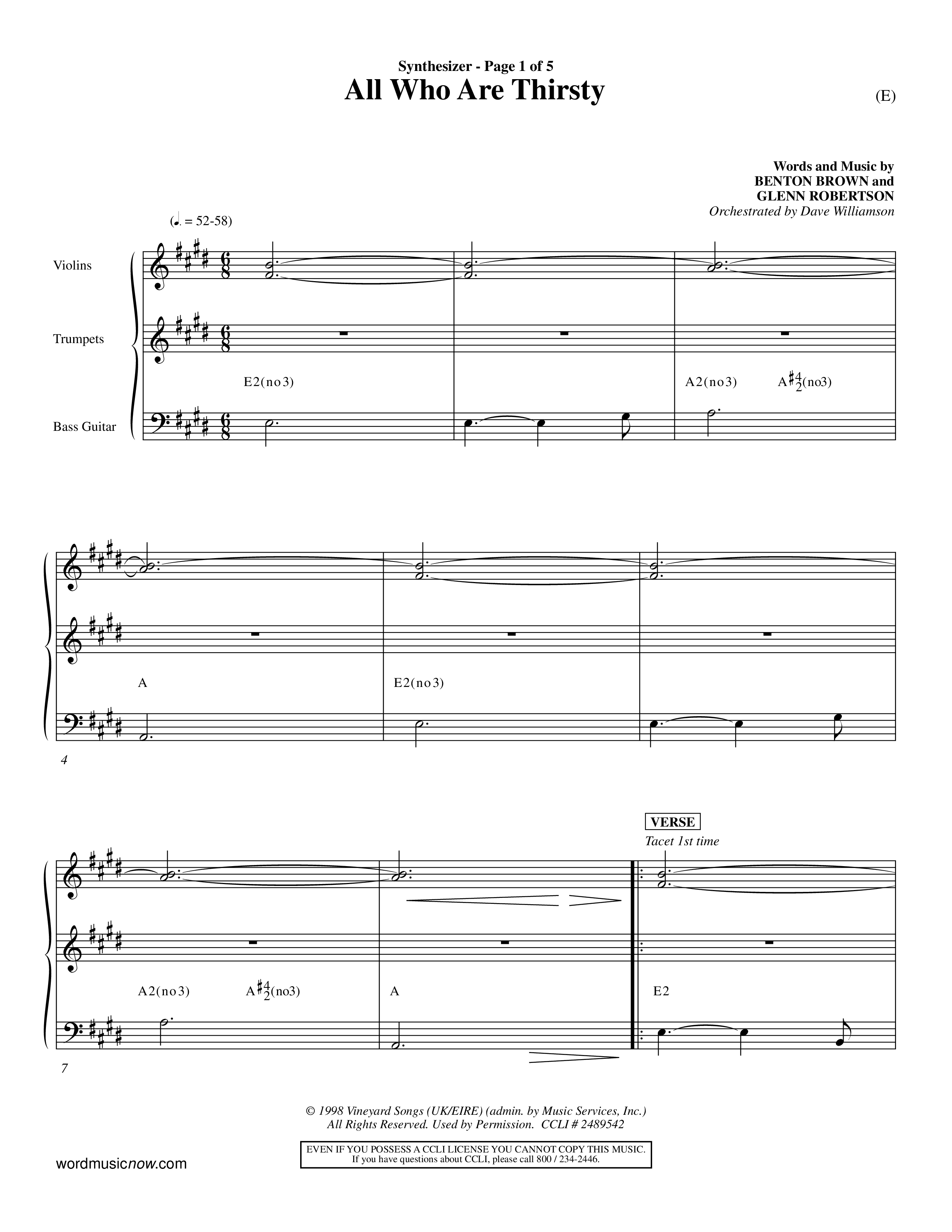 All Who Are Thirsty (Choral Anthem SATB) Synth (Word Music Choral / Orch. Dave Williamson)