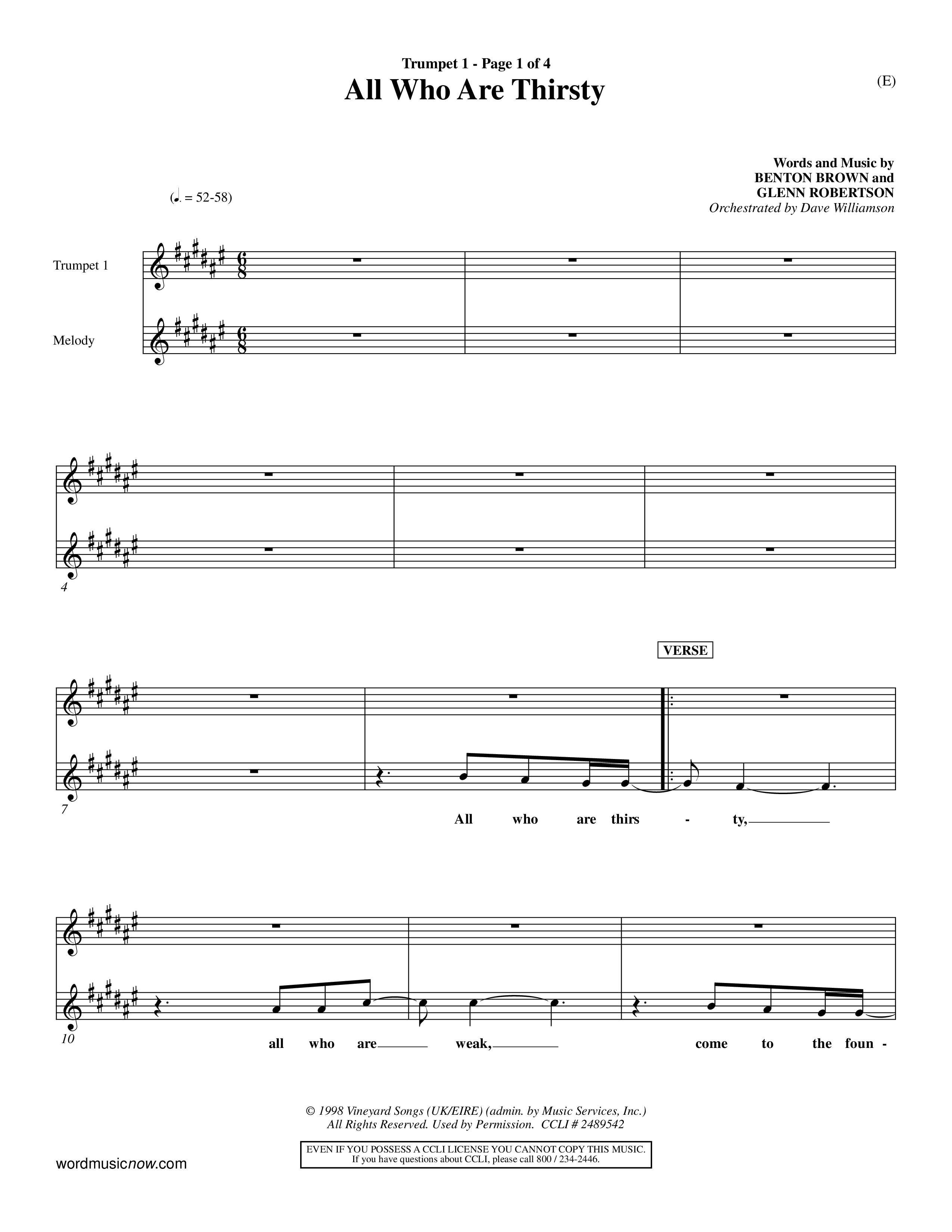 All Who Are Thirsty (Choral Anthem SATB) Trumpet 1 (Word Music Choral / Orch. Dave Williamson)