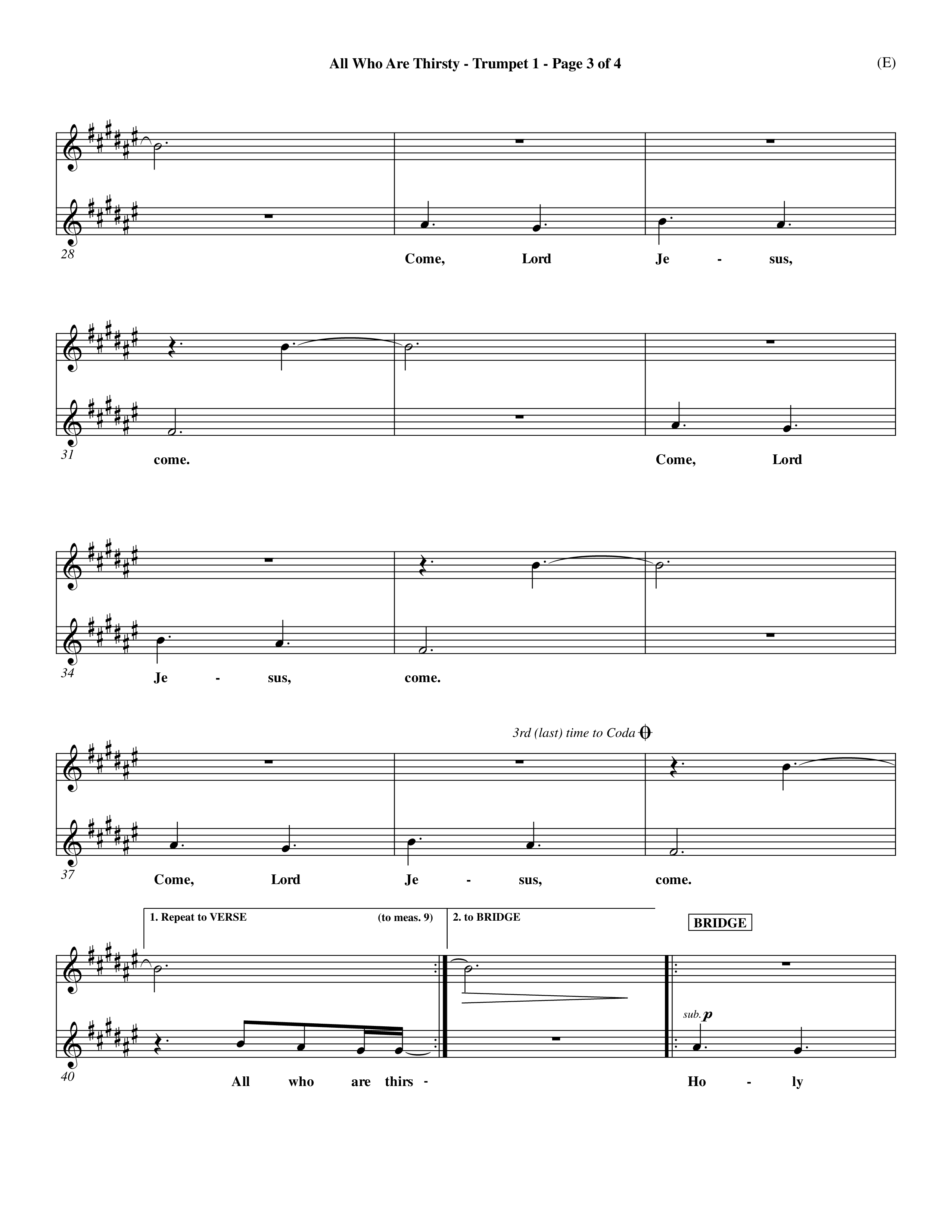 All Who Are Thirsty (Choral Anthem SATB) Trumpet 1 (Word Music Choral / Orch. Dave Williamson)