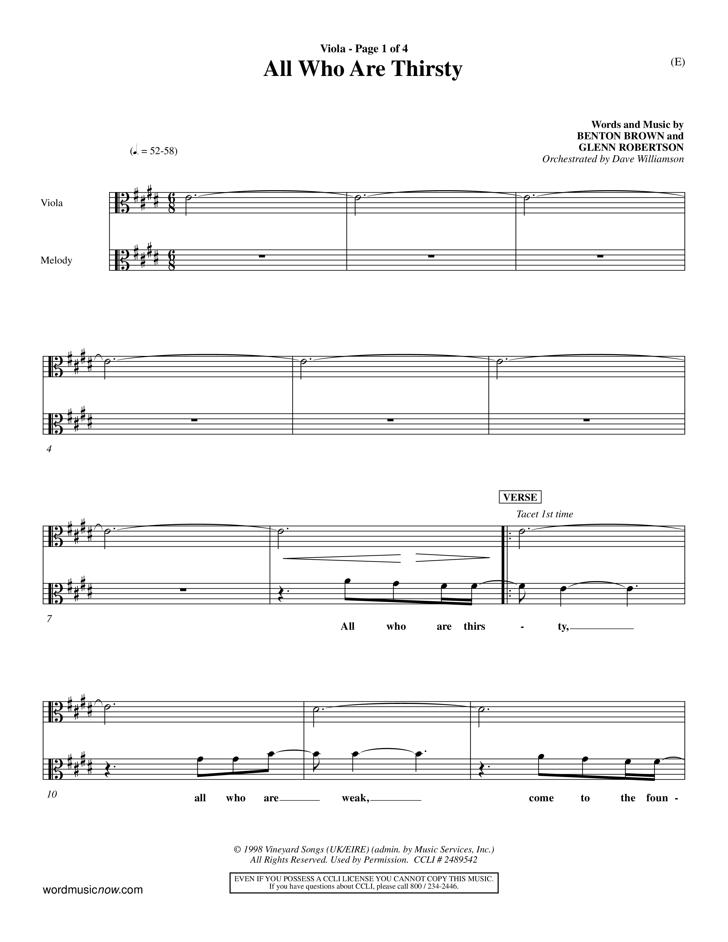 All Who Are Thirsty (Choral Anthem SATB) Viola (Word Music Choral / Orch. Dave Williamson)