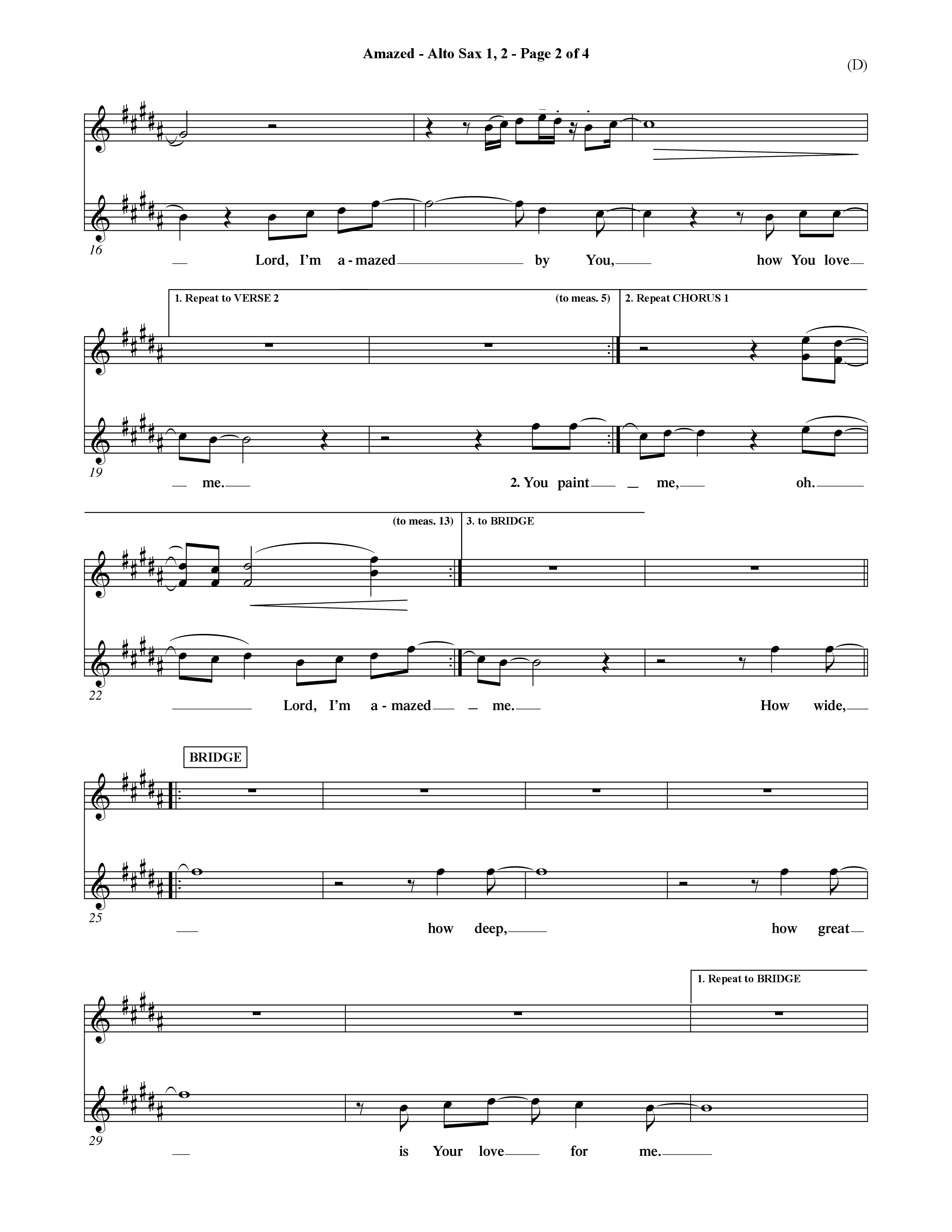 Amazed (Choral Anthem SATB) Alto Sax 1/2 (Word Music Choral / Orch. David Shipps)