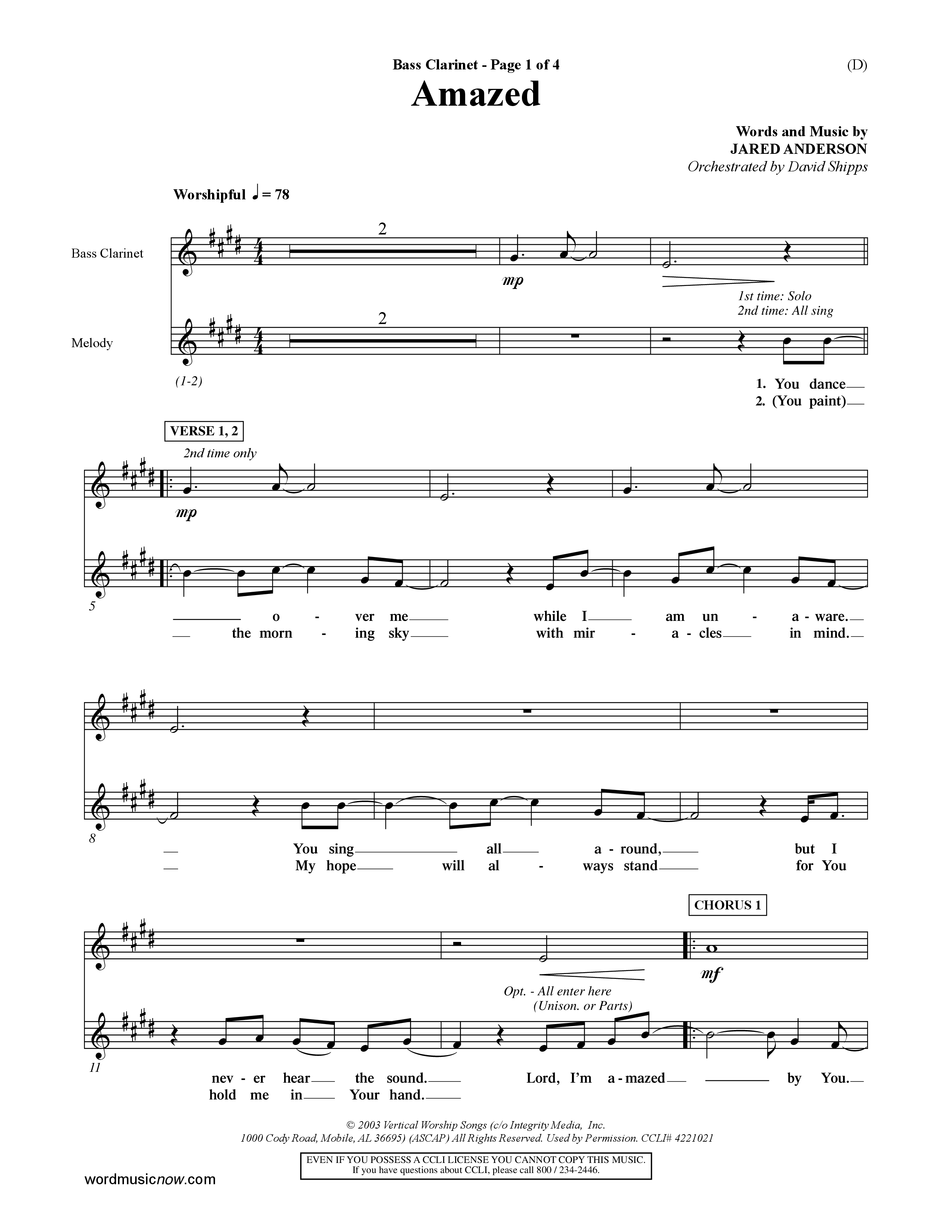Amazed (Choral Anthem SATB) Bass Clarinet (Word Music Choral / Orch. David Shipps)