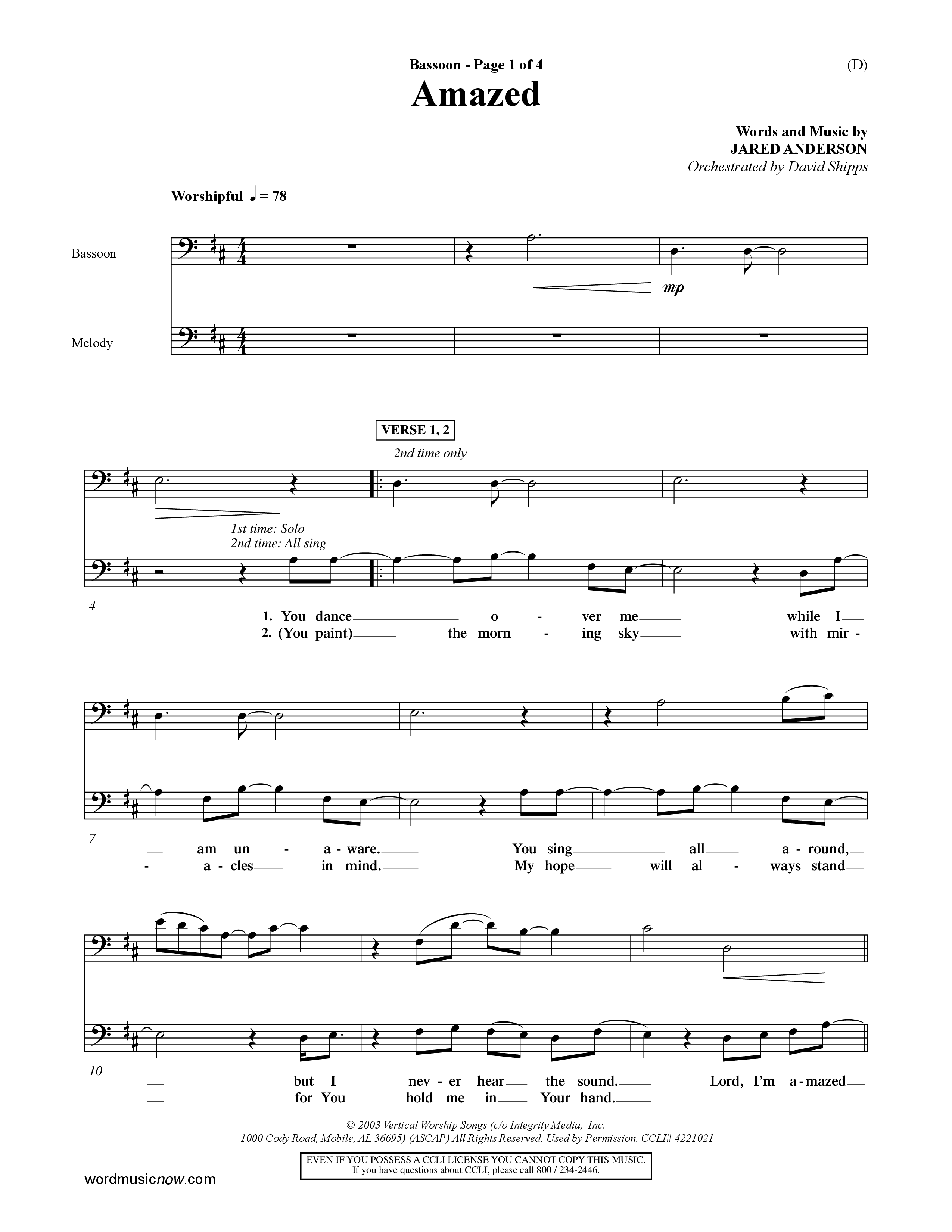Amazed (Choral Anthem SATB) Bassoon (Word Music Choral / Orch. David Shipps)