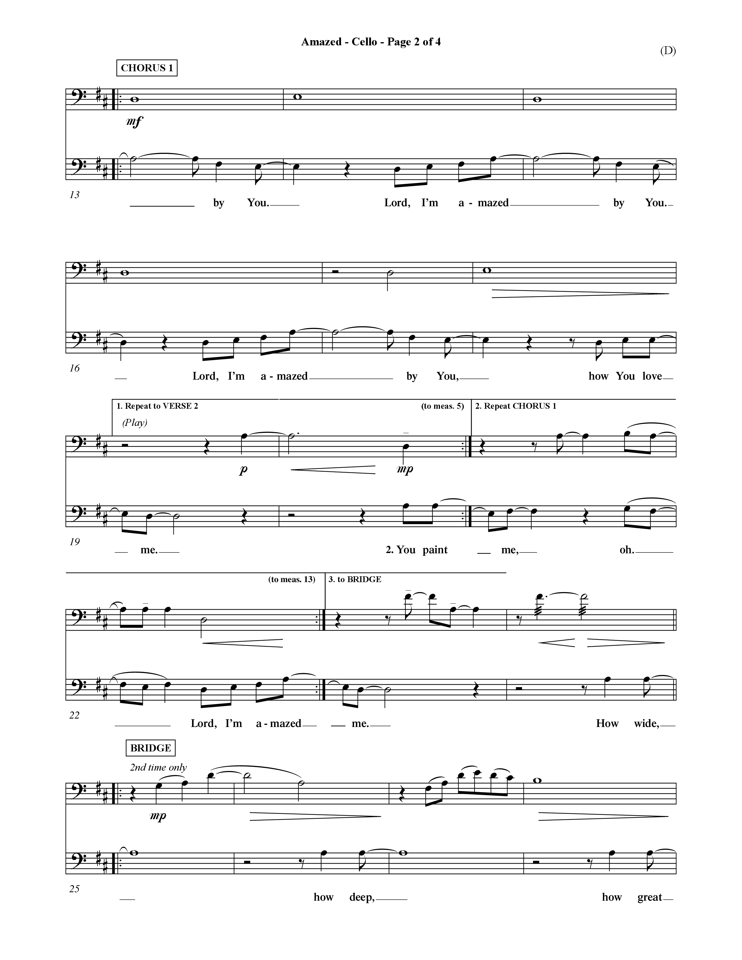 Amazed (Choral Anthem SATB) Cello (Word Music Choral / Orch. David Shipps)