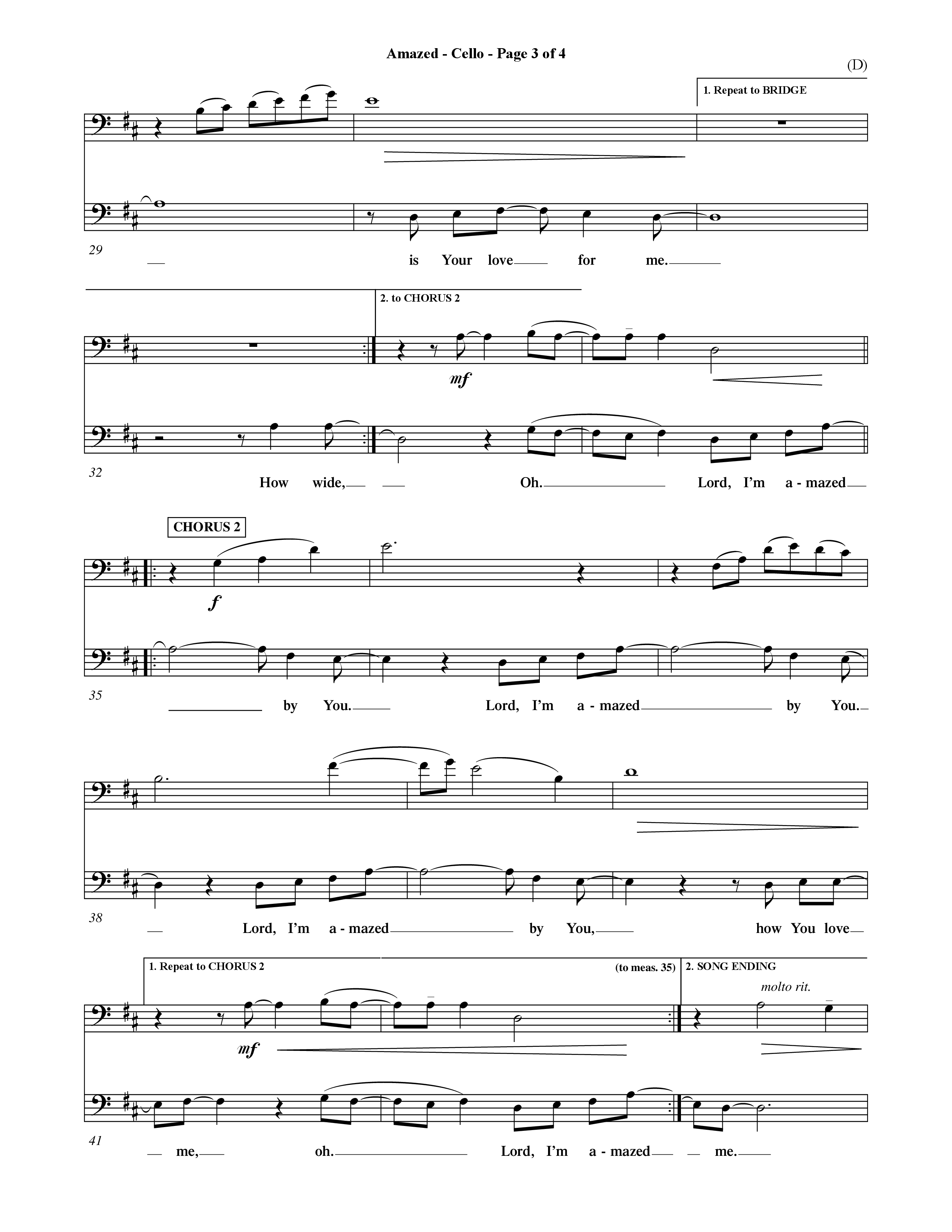 Amazed (Choral Anthem SATB) Cello (Word Music Choral / Orch. David Shipps)