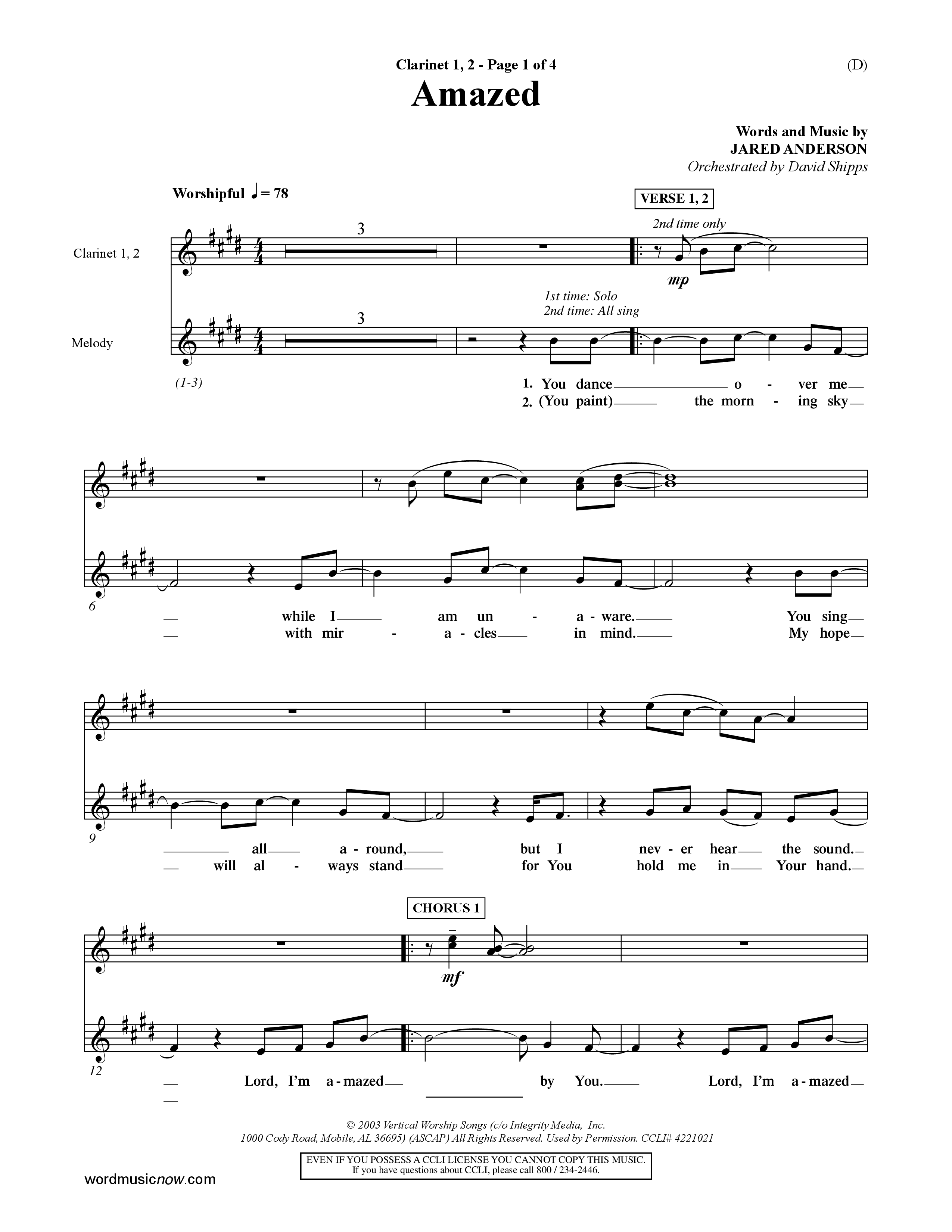Amazed (Choral Anthem SATB) Clarinet 1/2 (Word Music Choral / Orch. David Shipps)