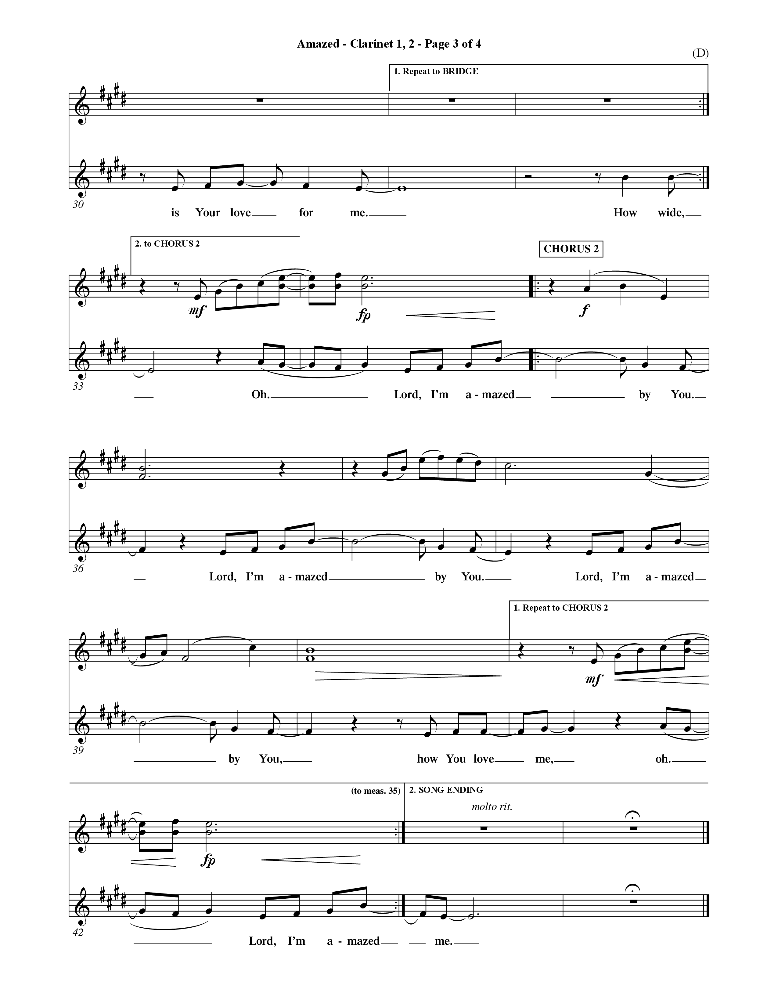 Amazed (Choral Anthem SATB) Clarinet 1/2 (Word Music Choral / Orch. David Shipps)