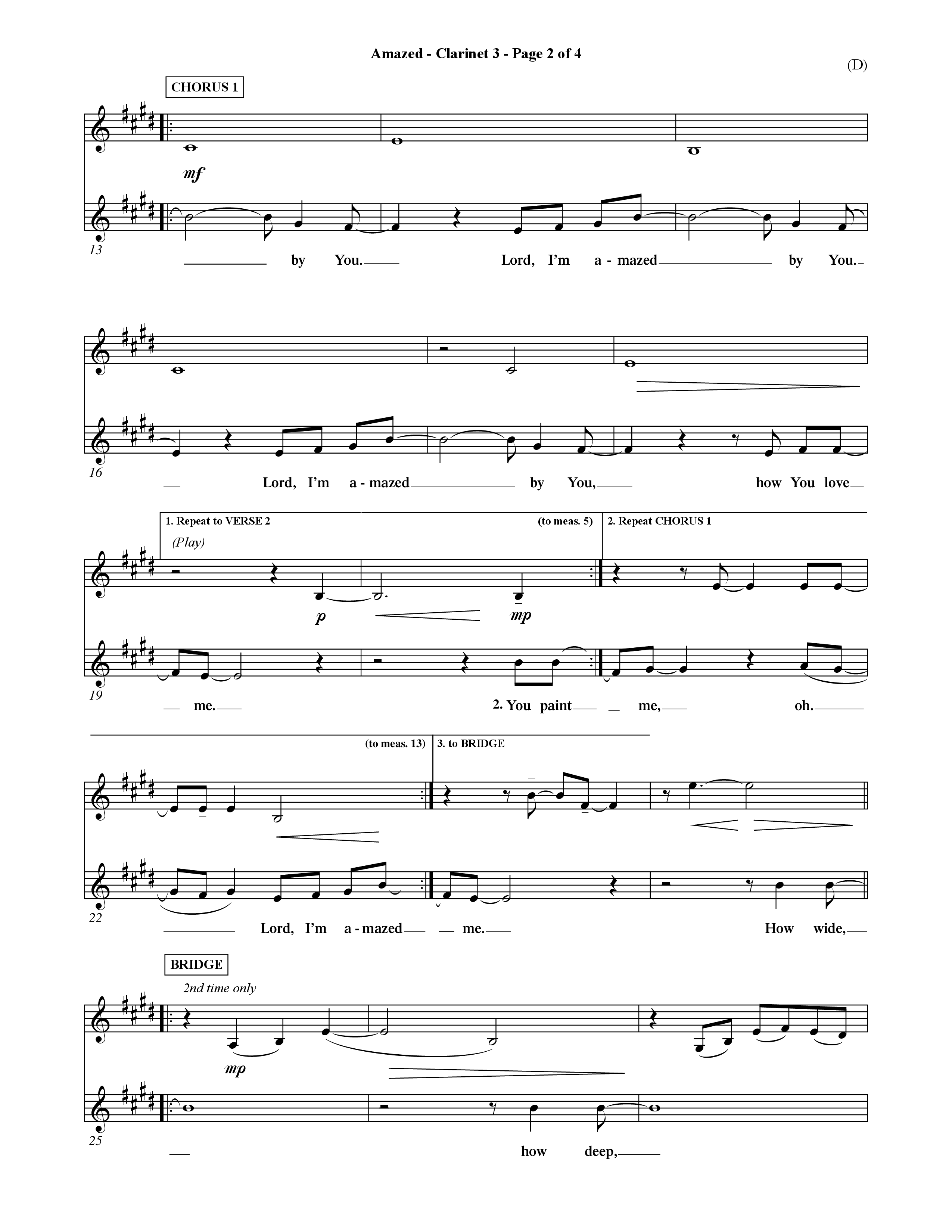Amazed (Choral Anthem SATB) Clarinet 3 (Word Music Choral / Orch. David Shipps)
