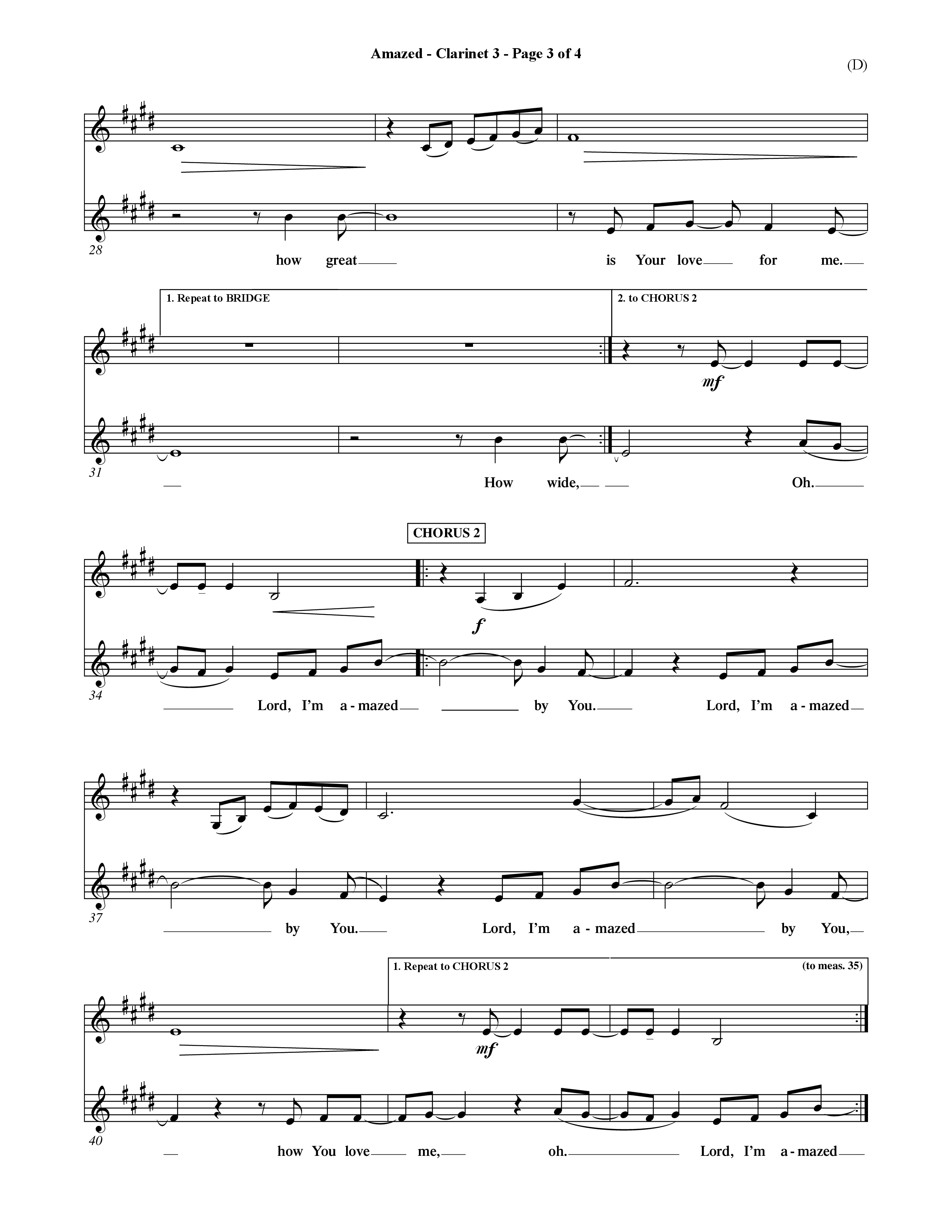Amazed (Choral Anthem SATB) Clarinet 3 (Word Music Choral / Orch. David Shipps)