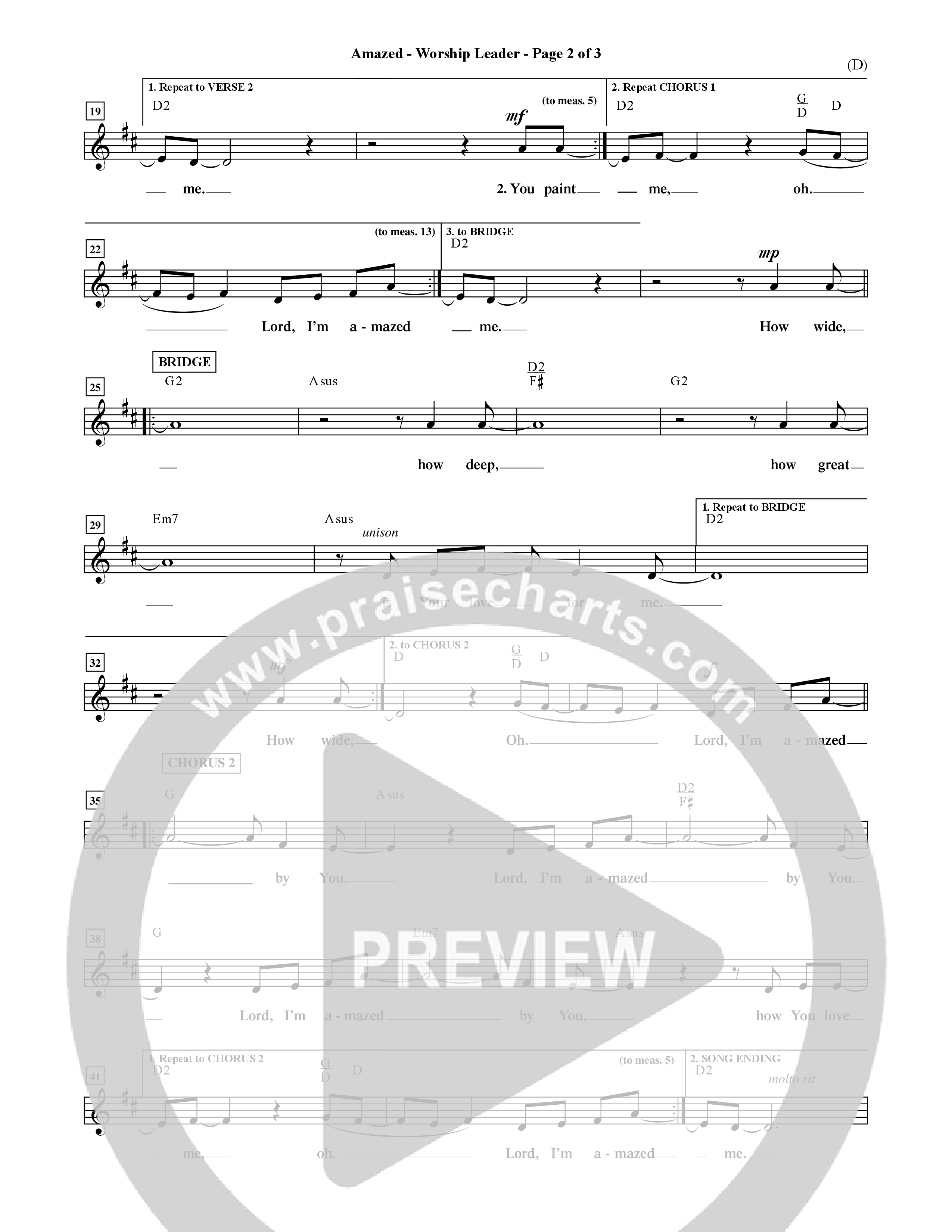 Amazed (Choral Anthem SATB) Lead Sheet (Mel) (Word Music Choral / Orch. David Shipps)