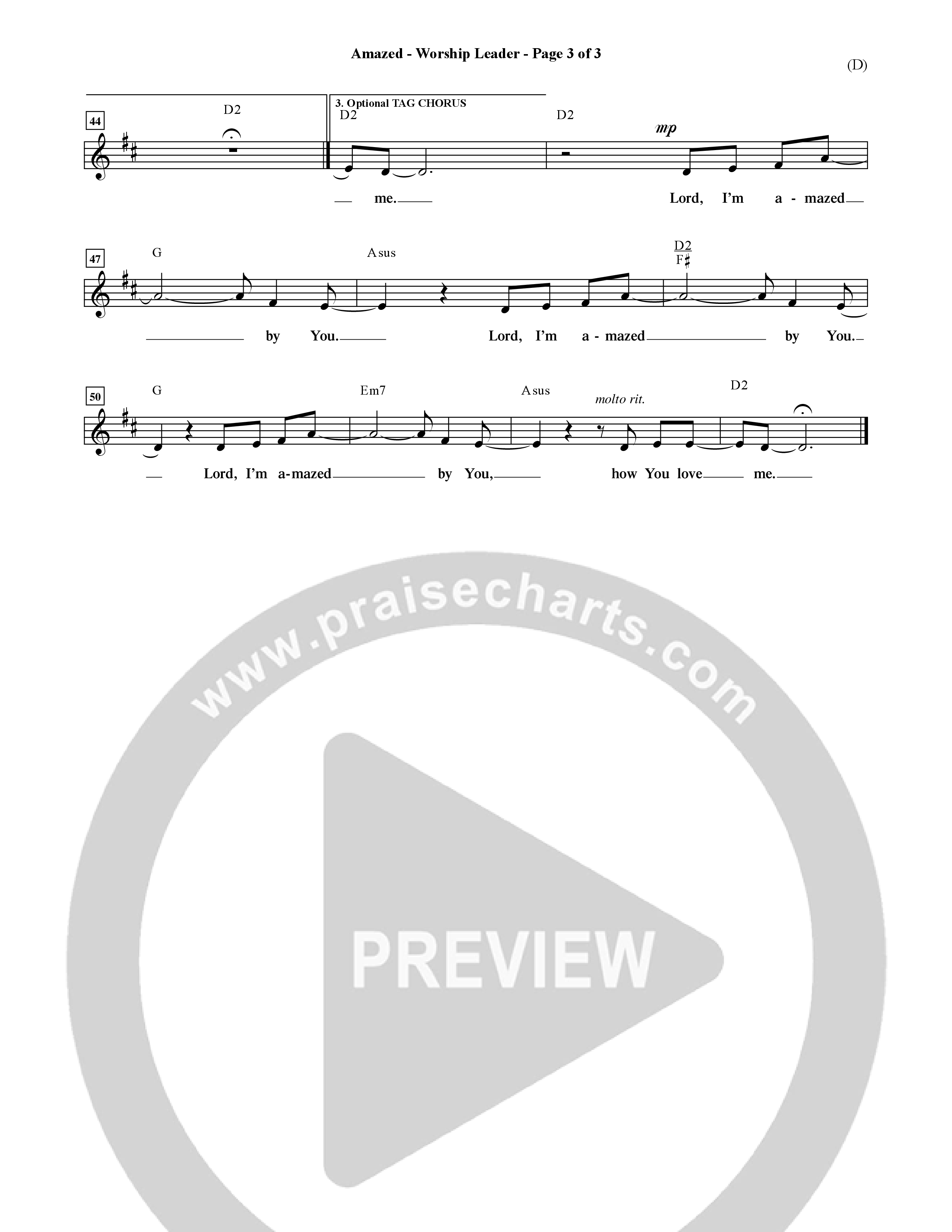 Amazed (Choral Anthem SATB) Lead Sheet (Mel) (Word Music Choral / Orch. David Shipps)