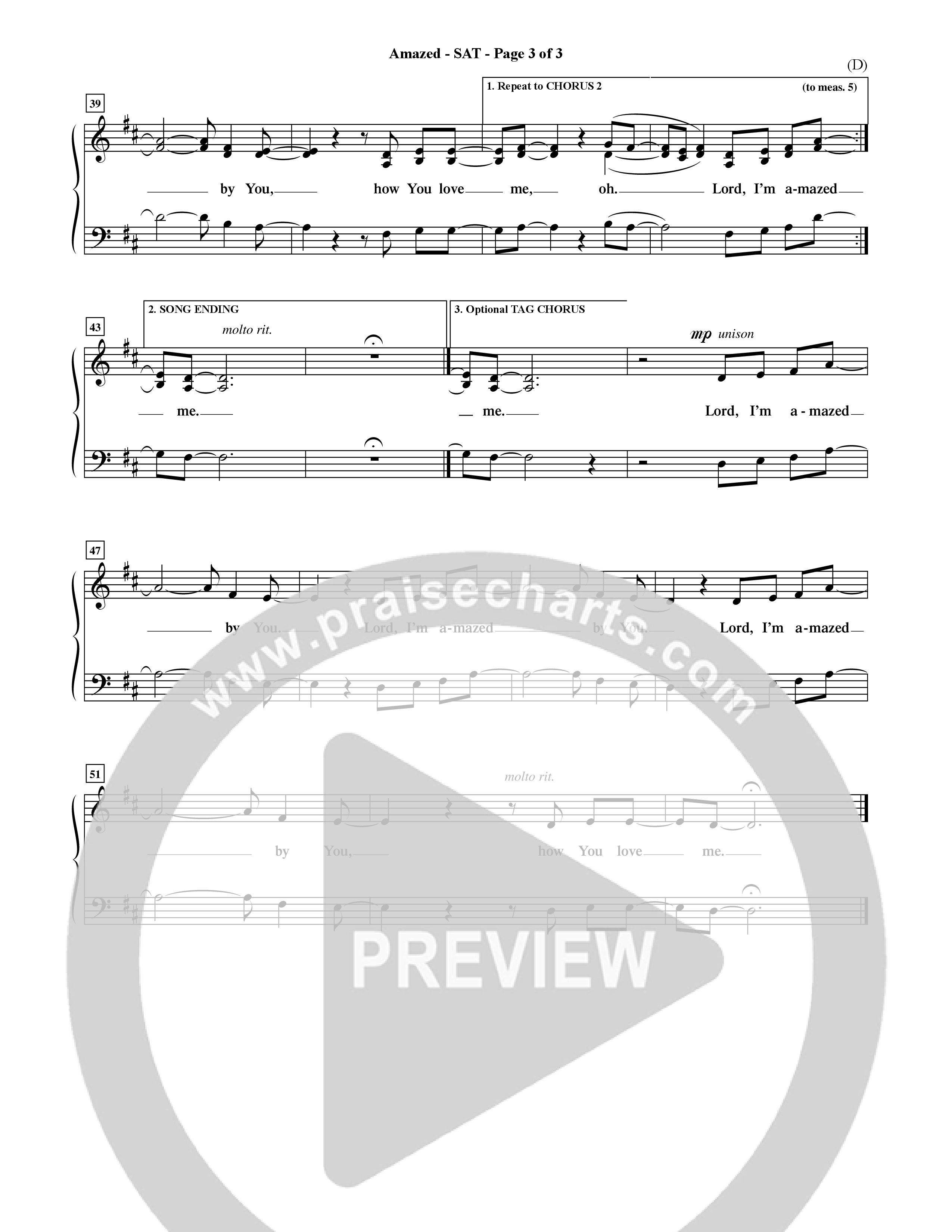 Amazed (Choral Anthem SATB) Lead Sheet (SAT) (Word Music Choral / Orch. David Shipps)