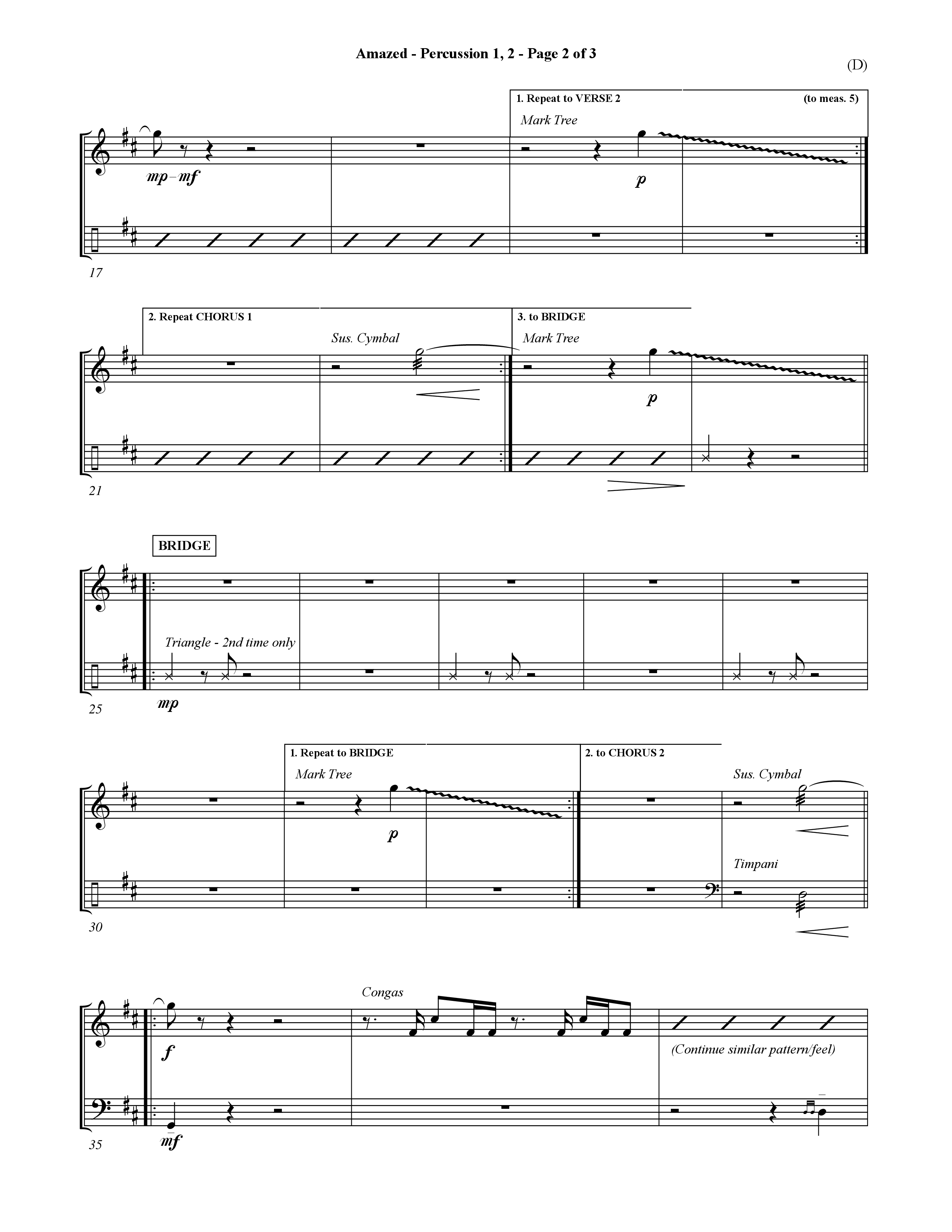 Amazed (Choral Anthem SATB) Percussion 1/2 (Word Music Choral / Orch. David Shipps)