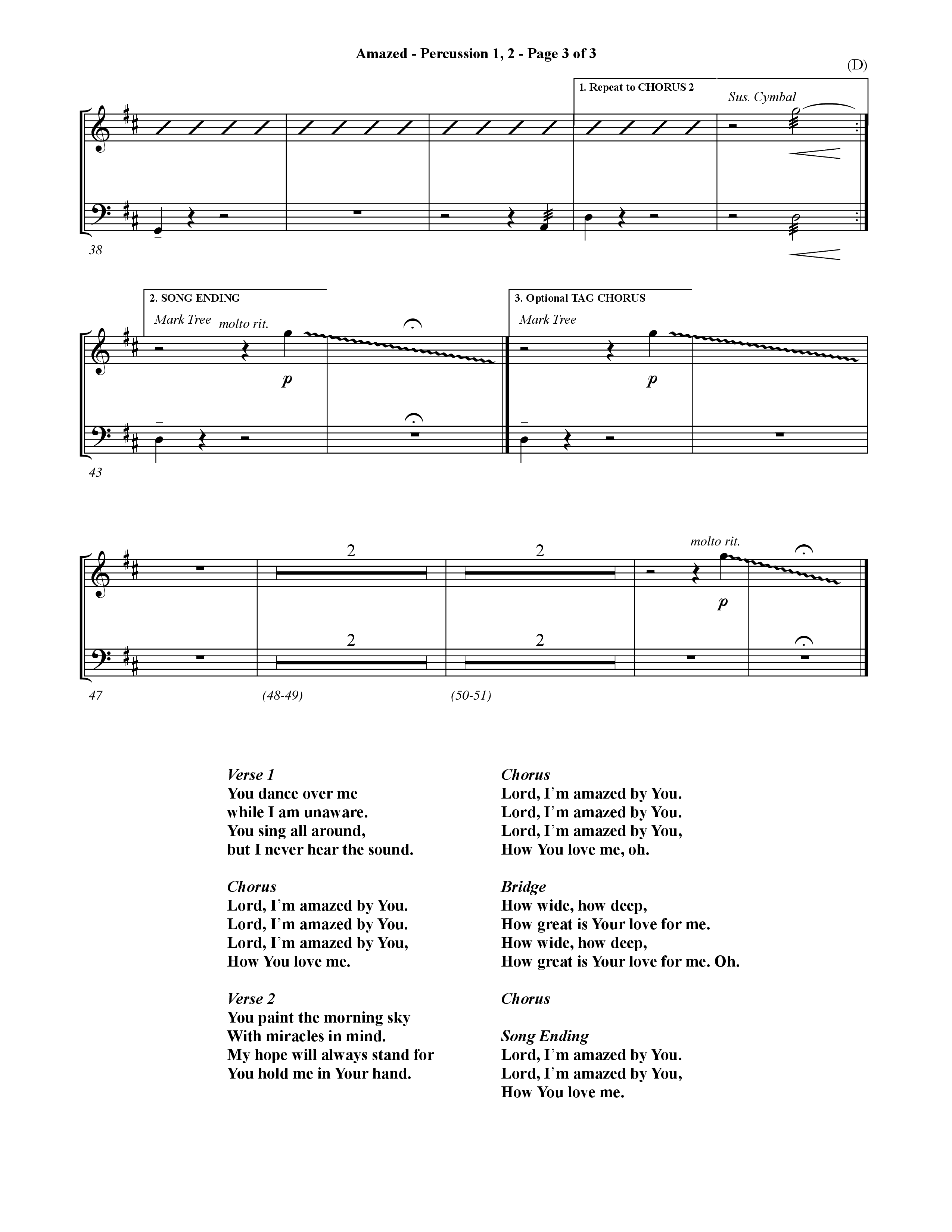 Amazed (Choral Anthem SATB) Percussion 1/2 (Word Music Choral / Orch. David Shipps)