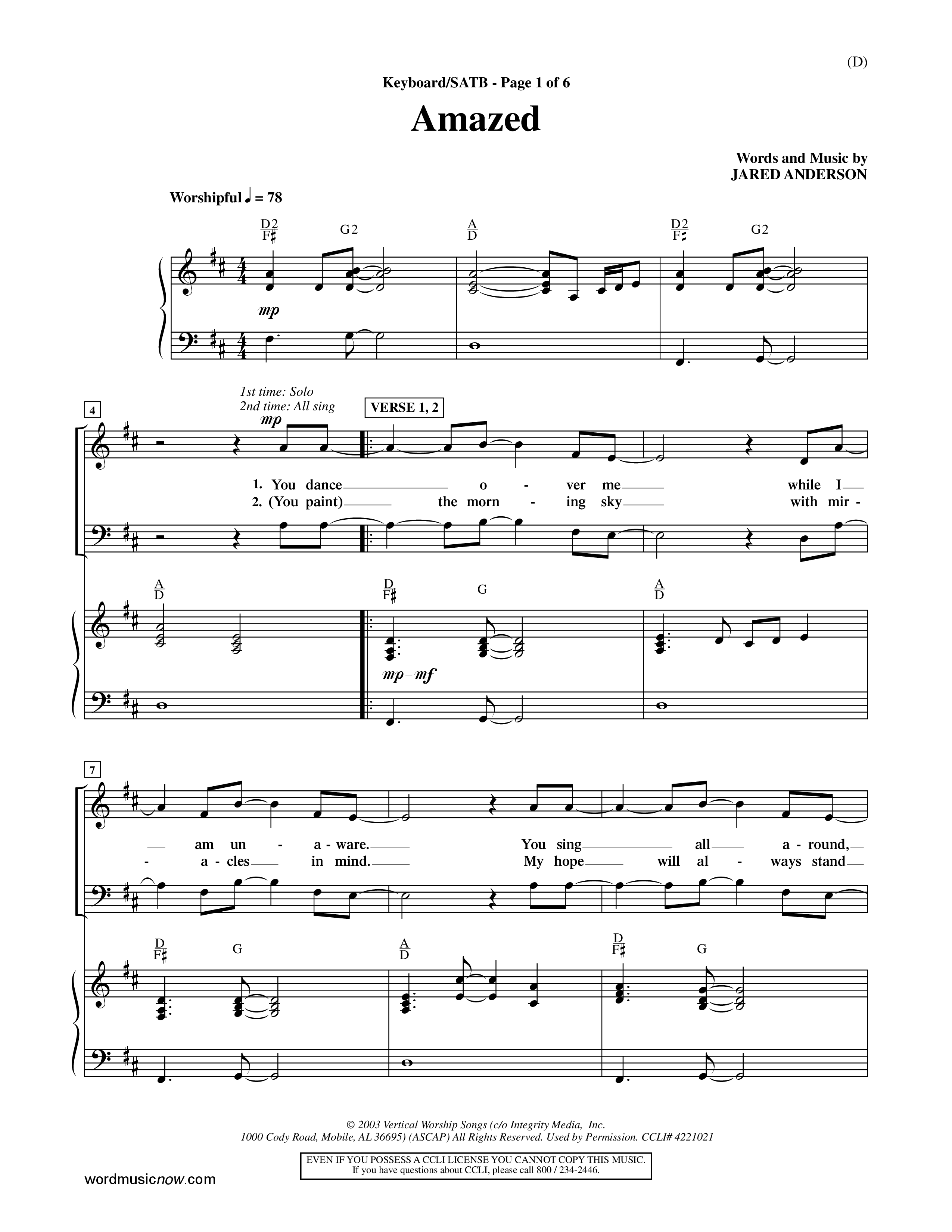 Amazed (Choral Anthem SATB) Keyboard/Vocal (SATB) (Word Music Choral / Orch. David Shipps)