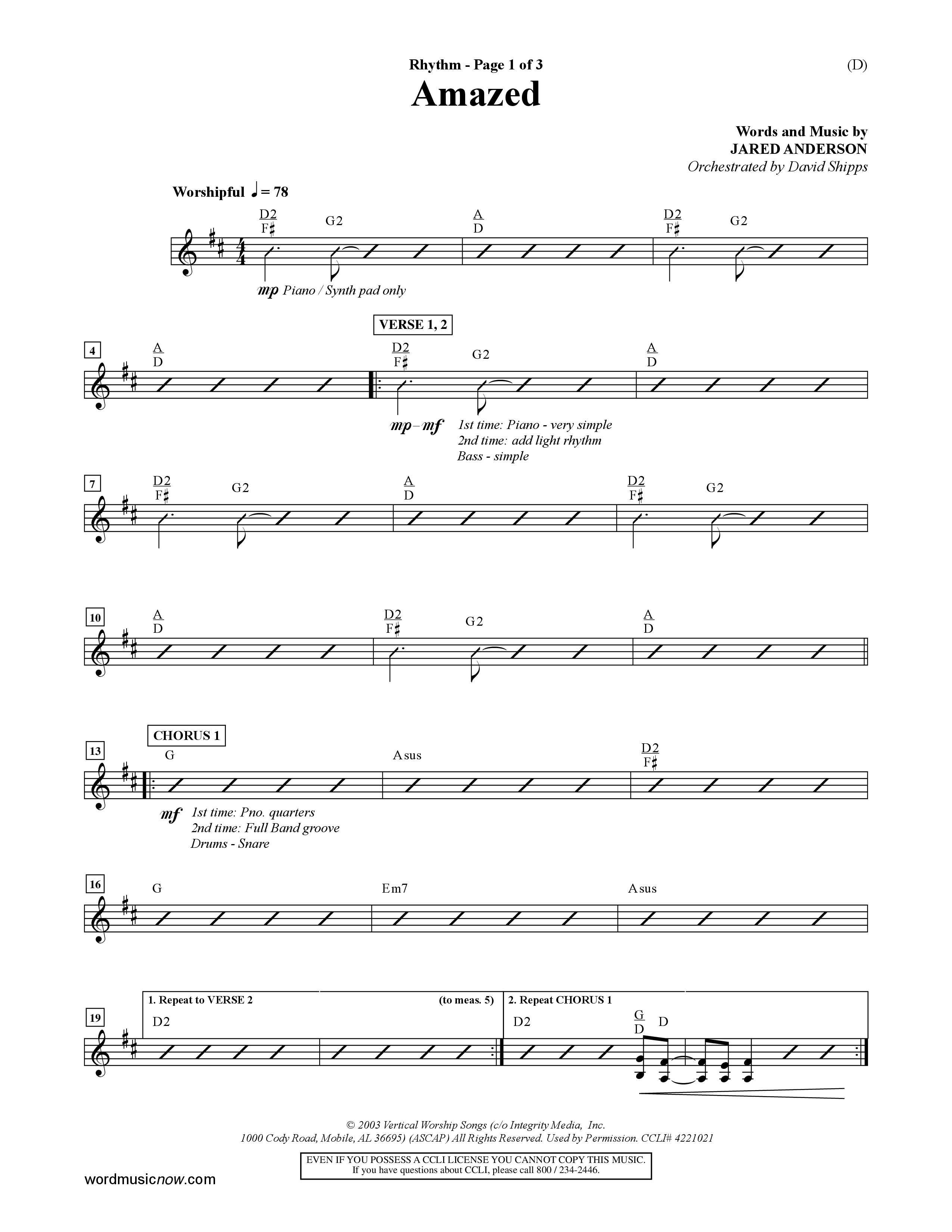 Amazed (Choral Anthem SATB) Rhythm Chart (Word Music Choral / Orch. David Shipps)