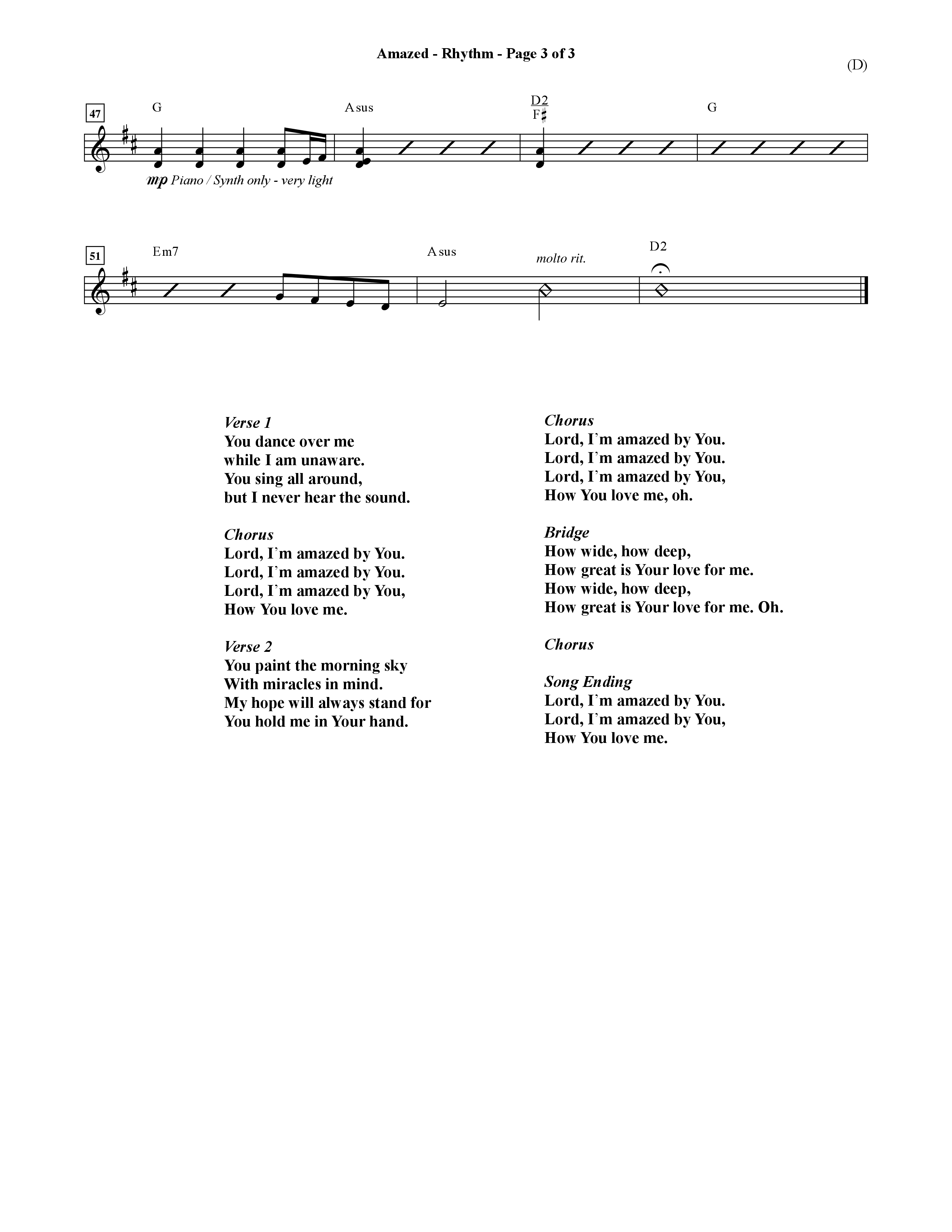Amazed (Choral Anthem SATB) Rhythm Chart (Word Music Choral / Orch. David Shipps)