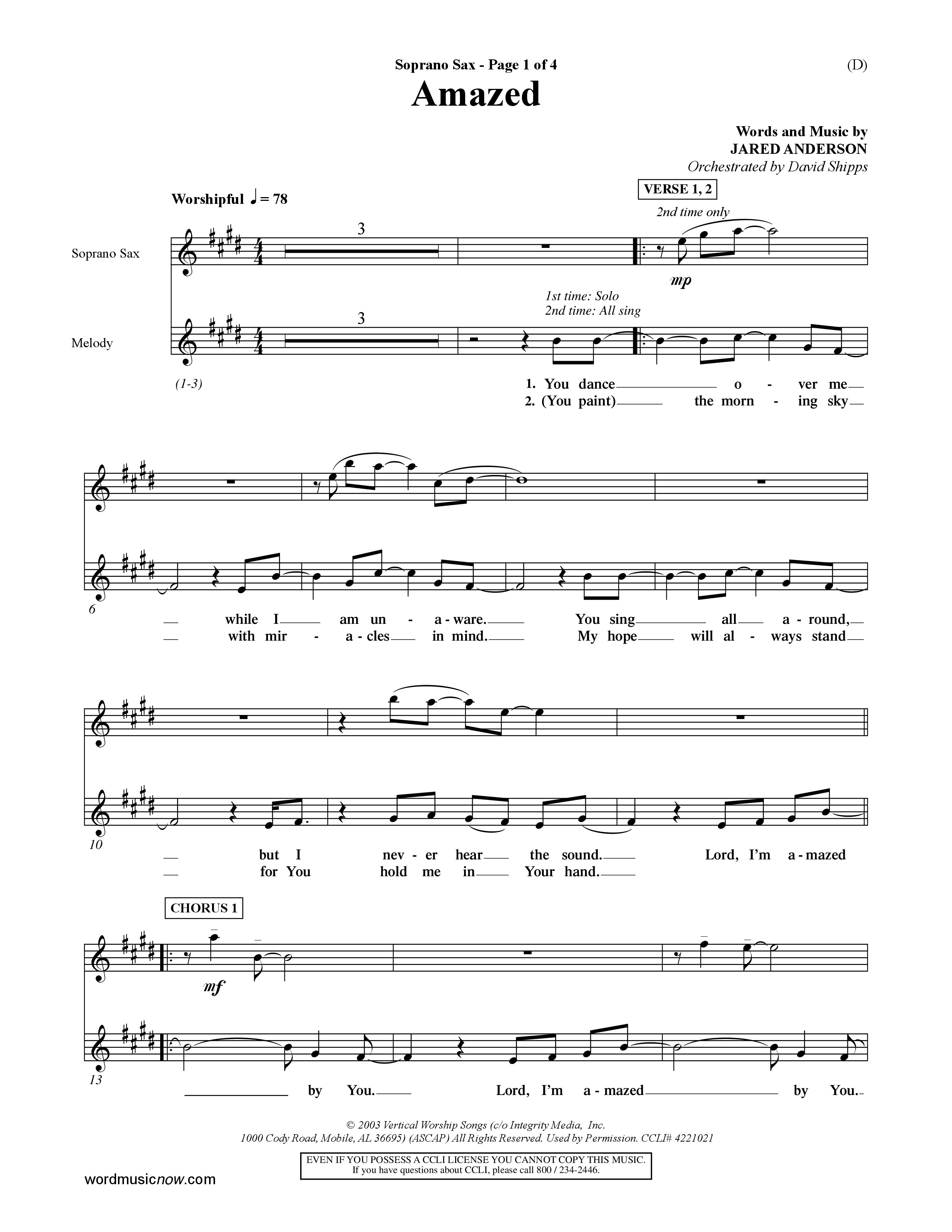 Amazed (Choral Anthem SATB) Saxophone (Word Music Choral / Orch. David Shipps)