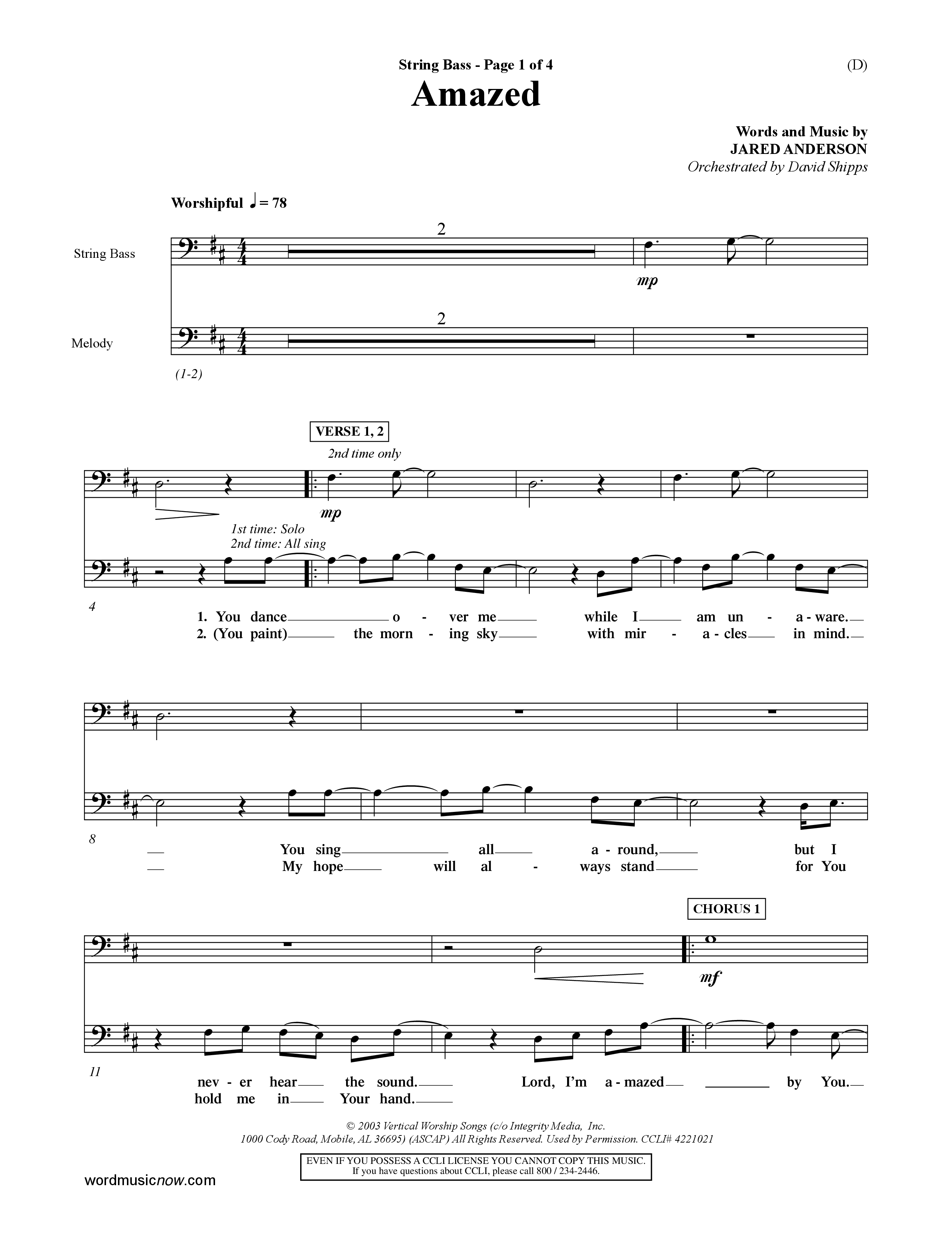 Amazed (Choral Anthem SATB) String Bass (Word Music Choral / Orch. David Shipps)