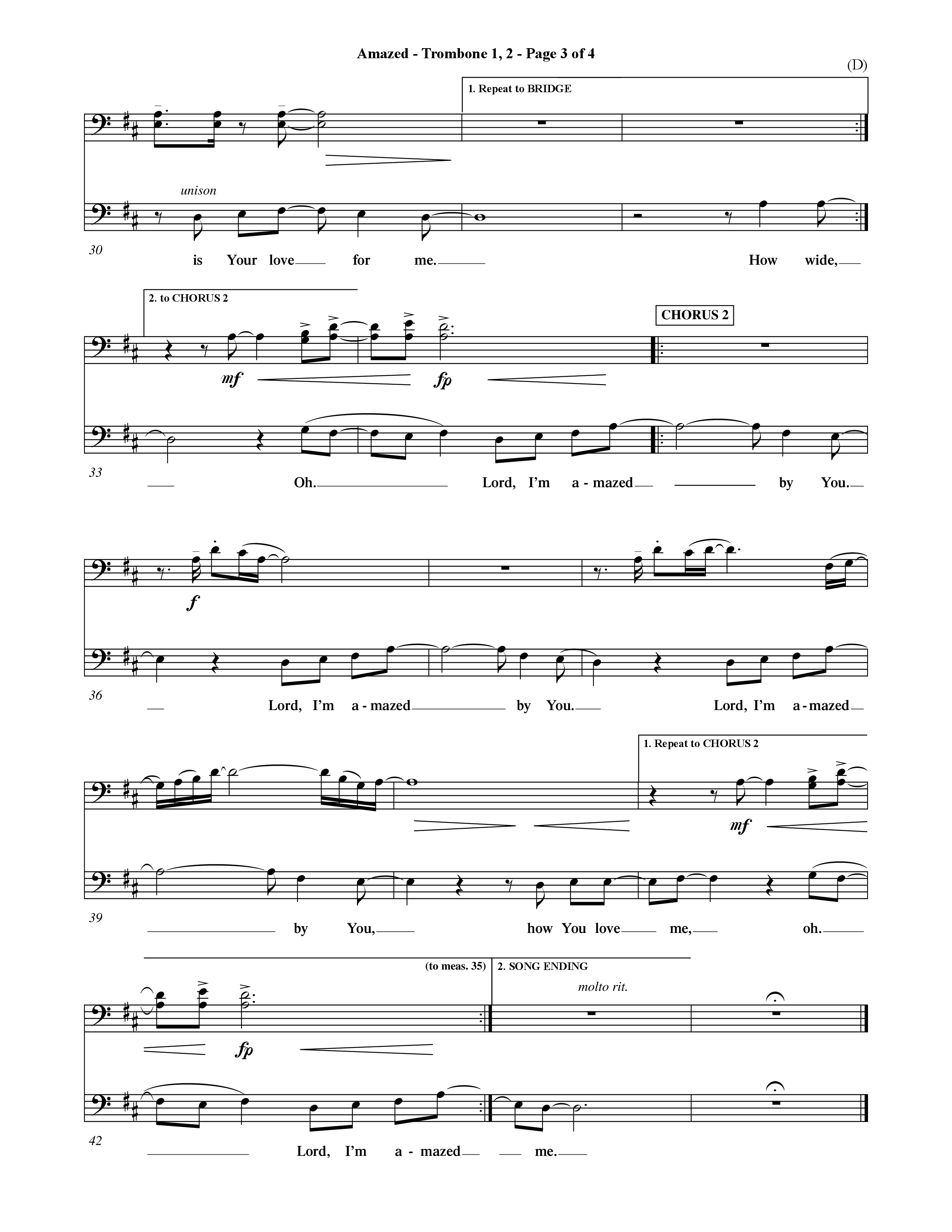 Amazed (Choral Anthem SATB) Trombone 1/2 (Word Music Choral / Orch. David Shipps)