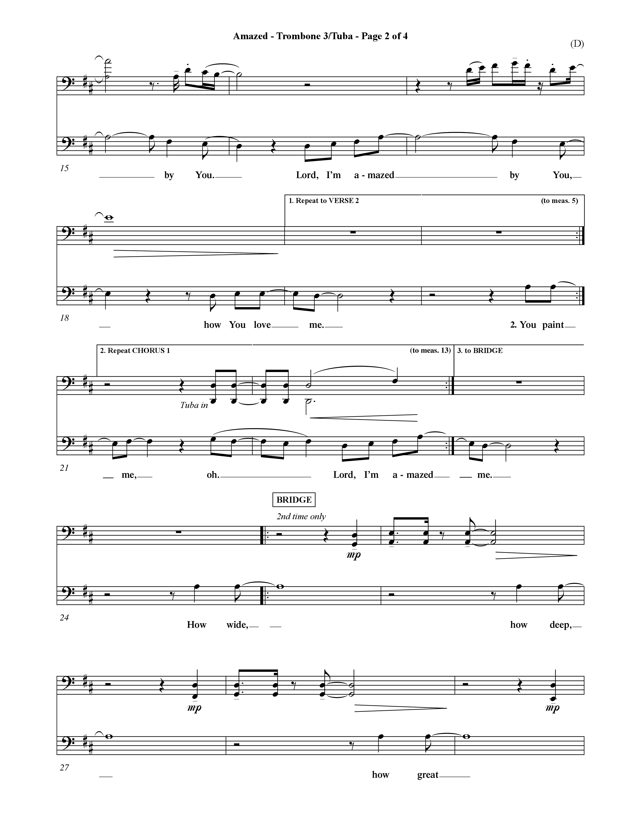 Amazed (Choral Anthem SATB) Trombone 3/Tuba (Word Music Choral / Orch. David Shipps)