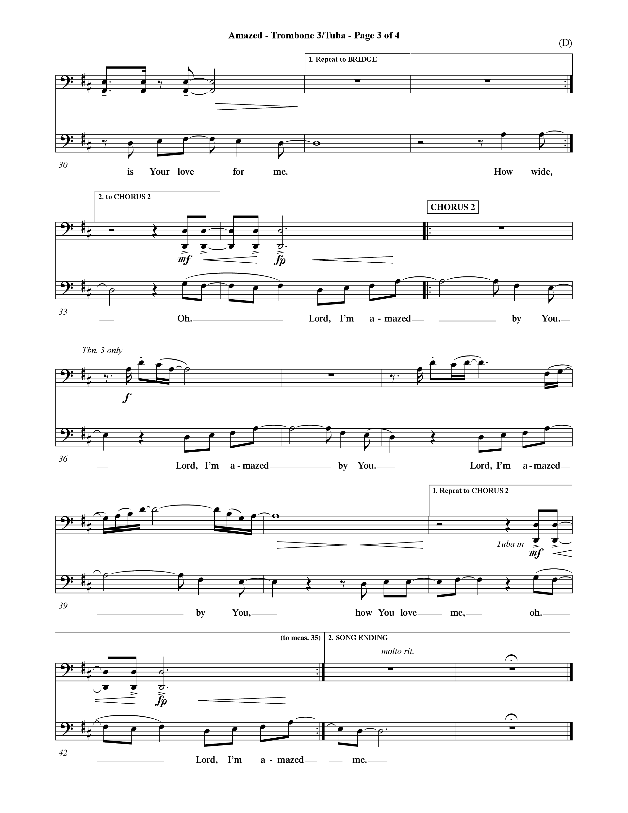 Amazed (Choral Anthem SATB) Trombone 3/Tuba (Word Music Choral / Orch. David Shipps)