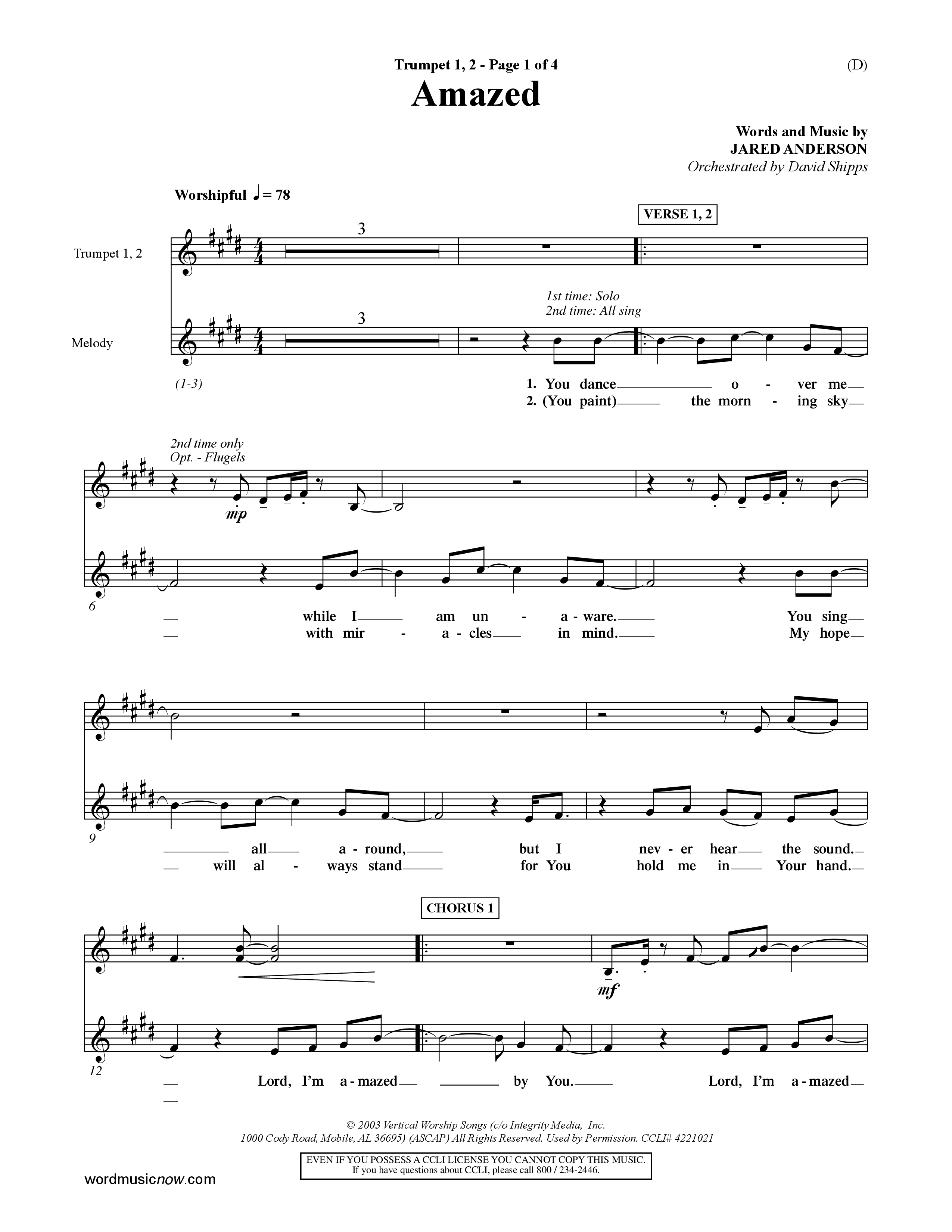 Amazed (Choral Anthem SATB) Trumpet 1,2 (Word Music Choral / Orch. David Shipps)
