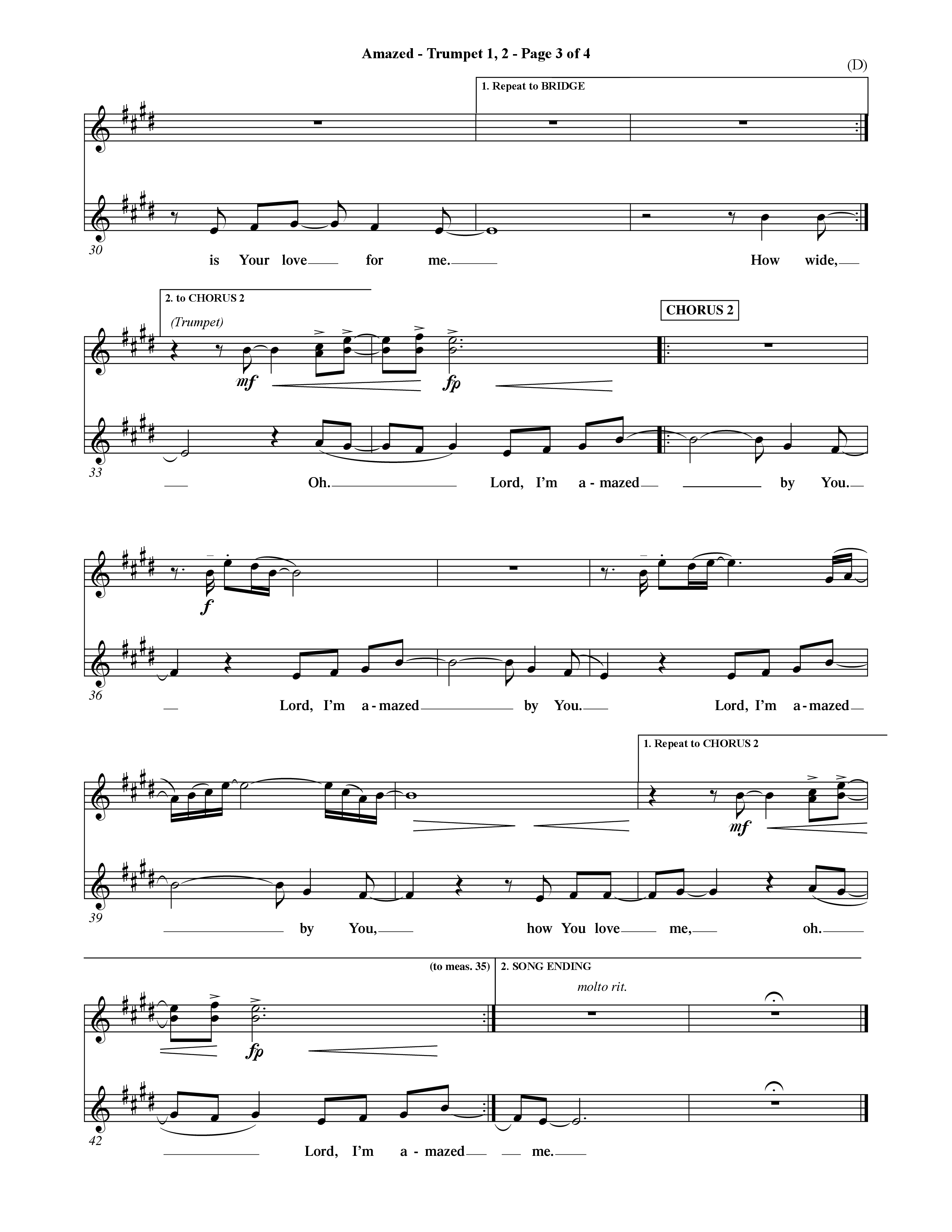 Amazed (Choral Anthem SATB) Trumpet 1,2 (Word Music Choral / Orch. David Shipps)