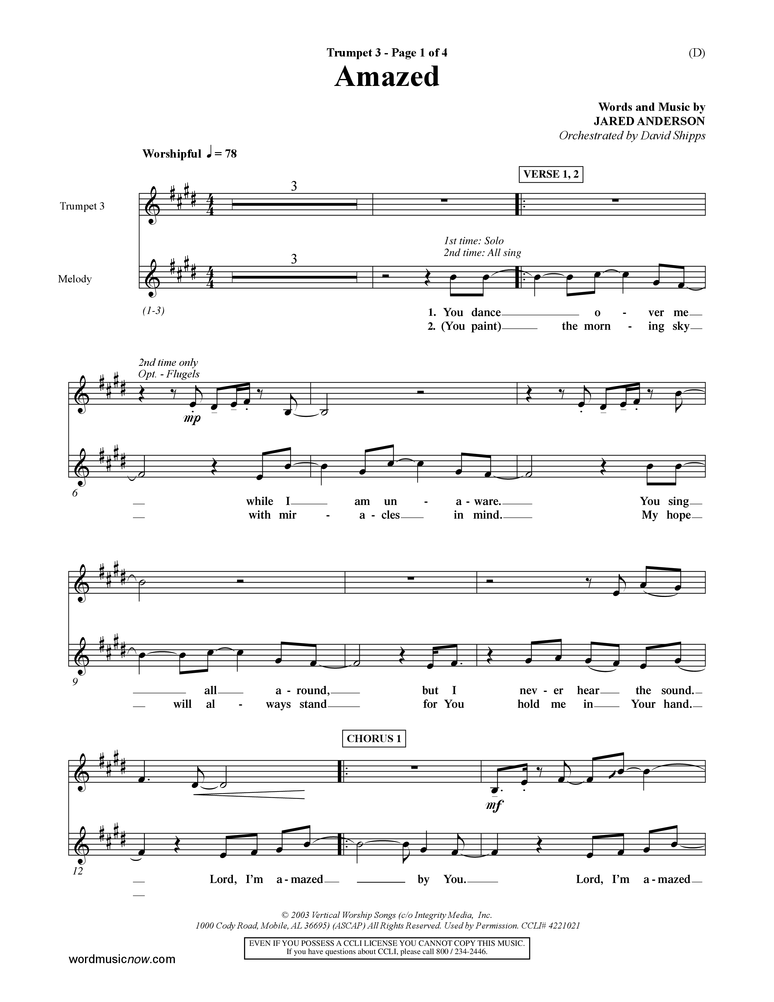 Amazed (Choral Anthem SATB) Trumpet 3 (Word Music Choral / Orch. David Shipps)