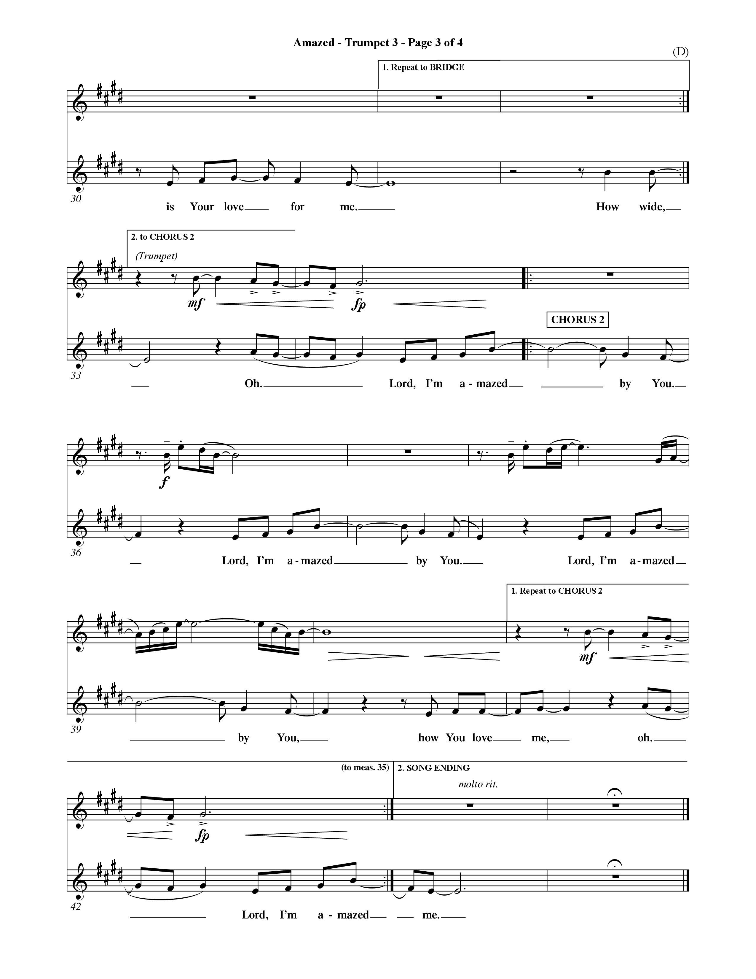 Amazed (Choral Anthem SATB) Trumpet 3 (Word Music Choral / Orch. David Shipps)