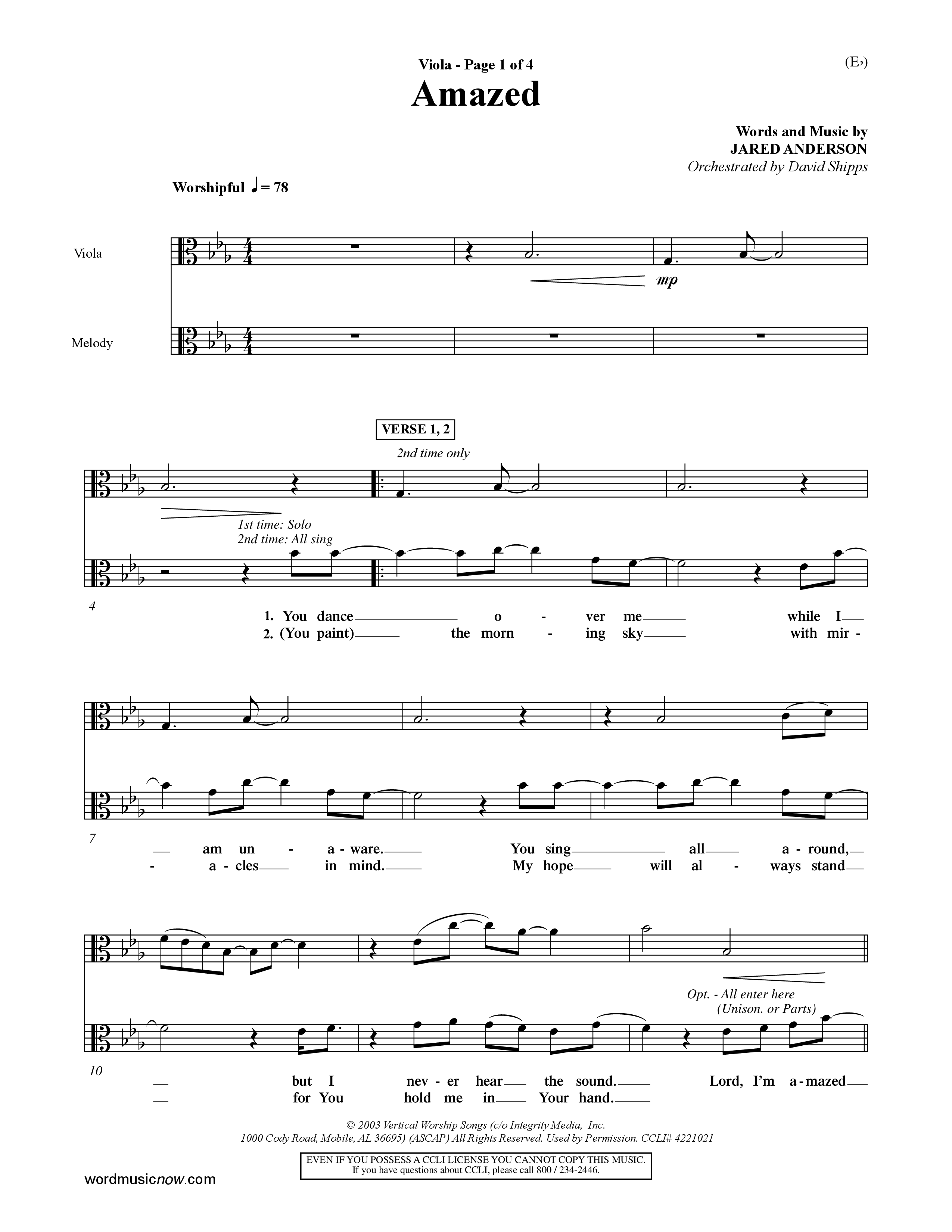 Amazed (Choral Anthem SATB) Viola (Word Music Choral / Orch. David Shipps)