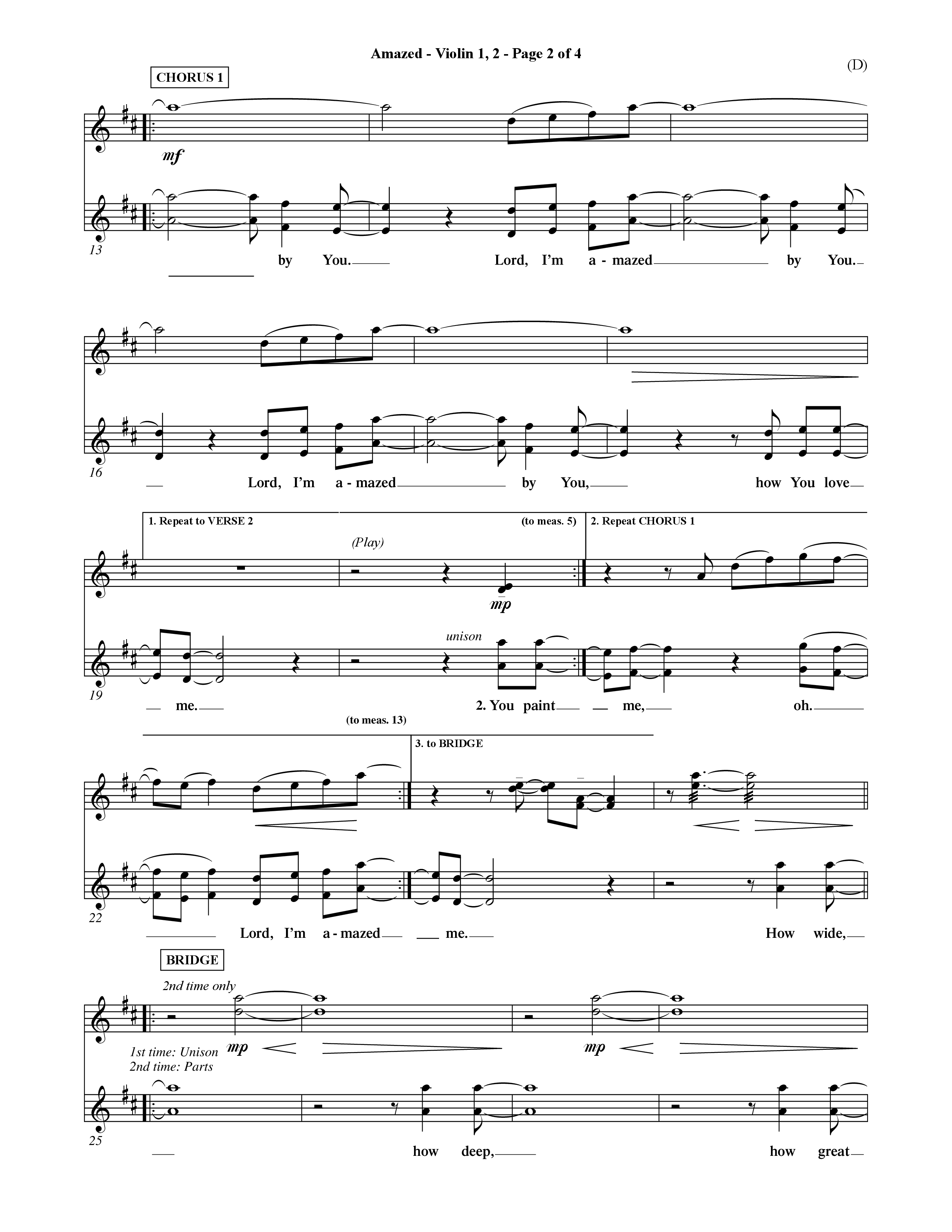 Amazed (Choral Anthem SATB) Violin 1/2 (Word Music Choral / Orch. David Shipps)