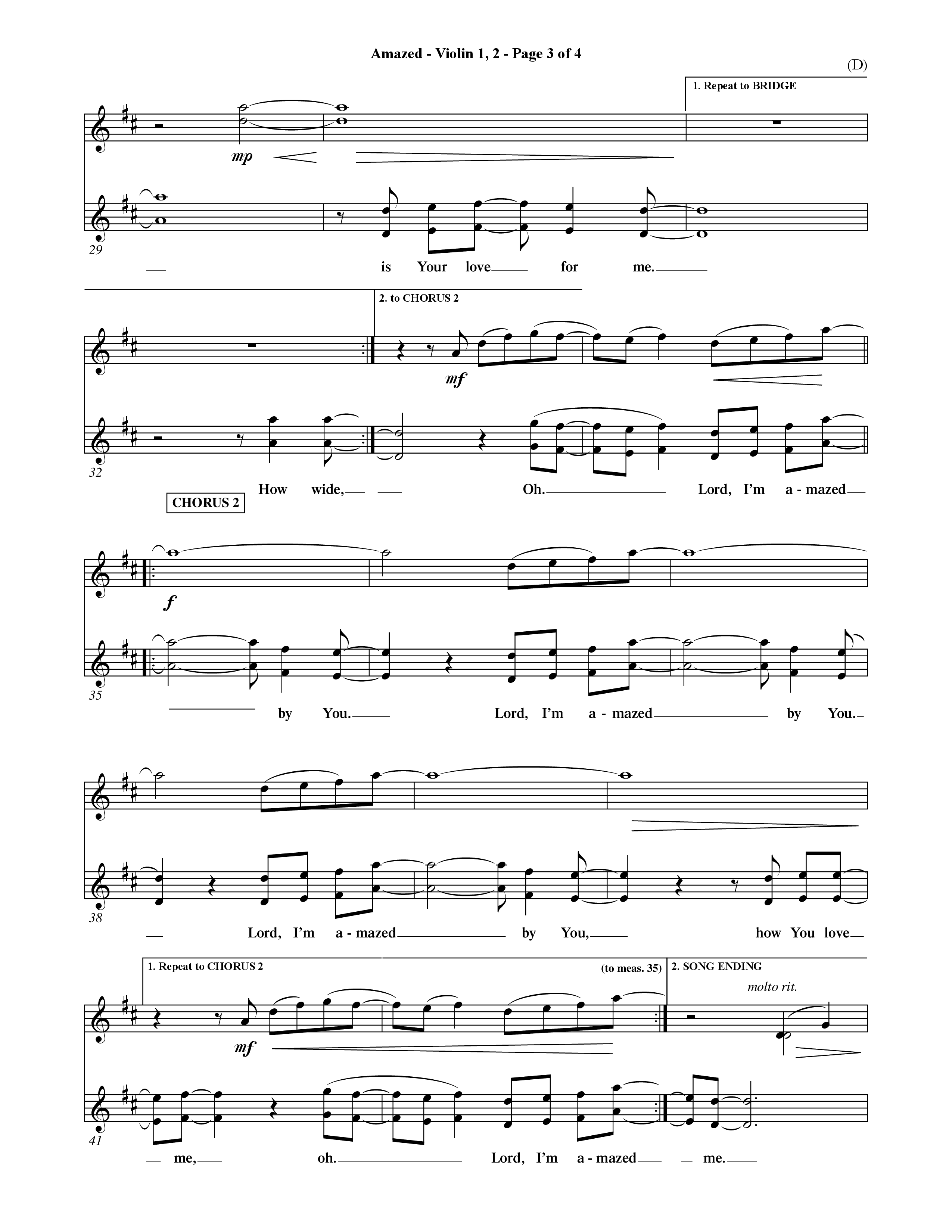 Amazed (Choral Anthem SATB) Violin 1/2 (Word Music Choral / Orch. David Shipps)