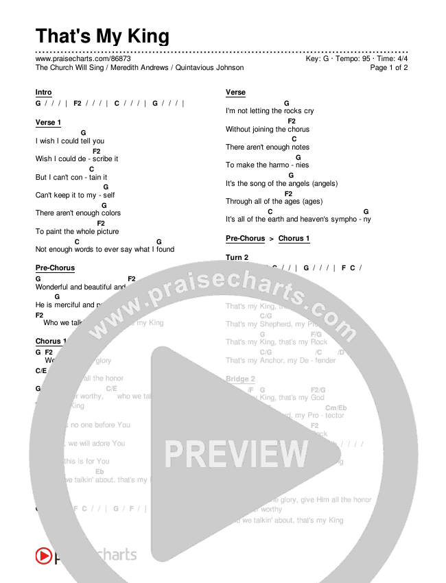 That's My King Chords & Lyrics (The Church Will Sing / Meredith Andrews / Quintavious Johnson)