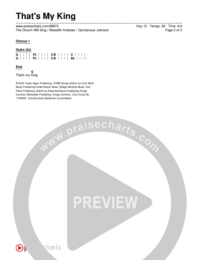 That's My King Chords & Lyrics (The Church Will Sing / Meredith Andrews / Quintavious Johnson)