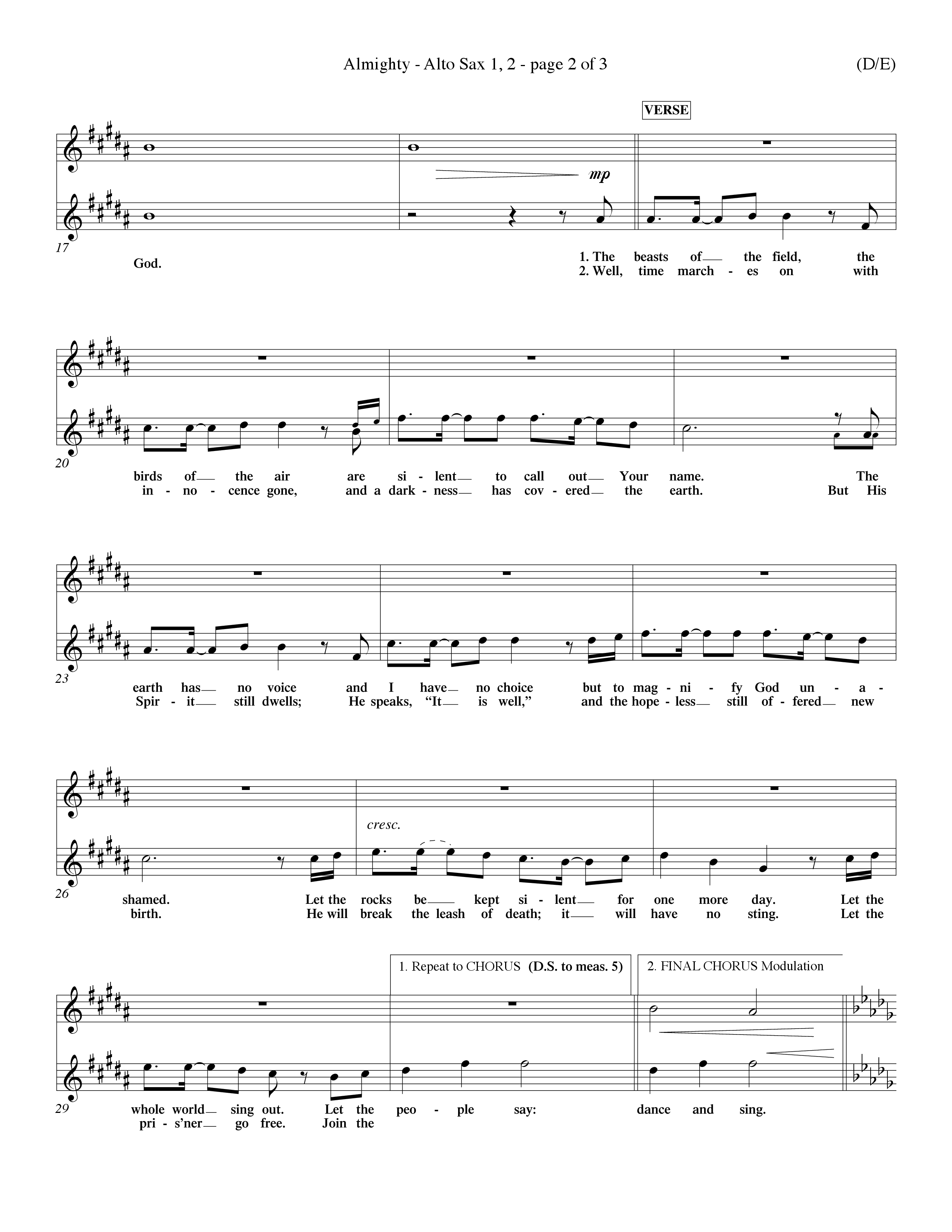 Almighty (Choral Anthem SATB) Alto Sax 1/2 (Word Music Choral / Orch. Don Hart / Orch. Wayne Yankie)