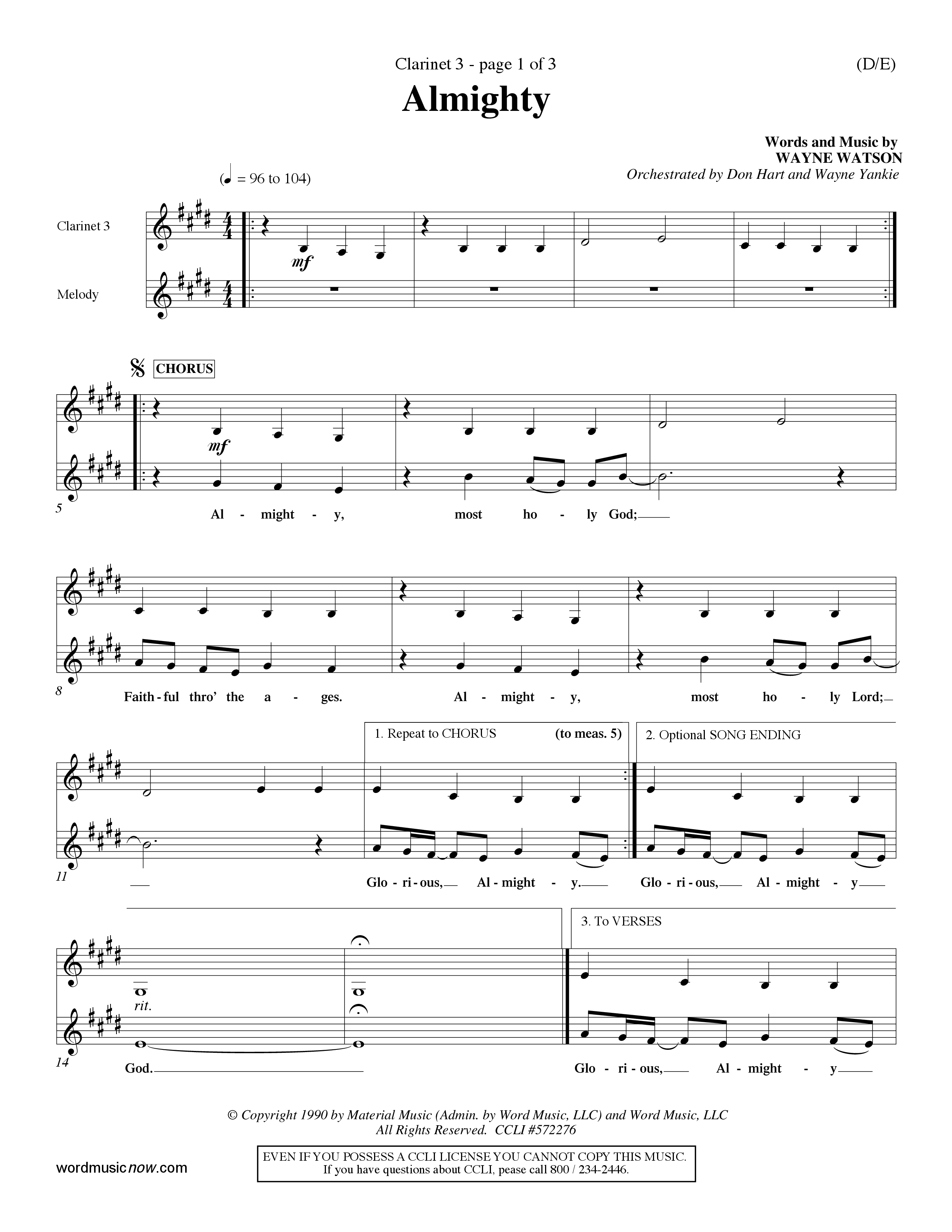 Almighty (Choral Anthem SATB) Clarinet 3 (Word Music Choral / Orch. Don Hart / Orch. Wayne Yankie)