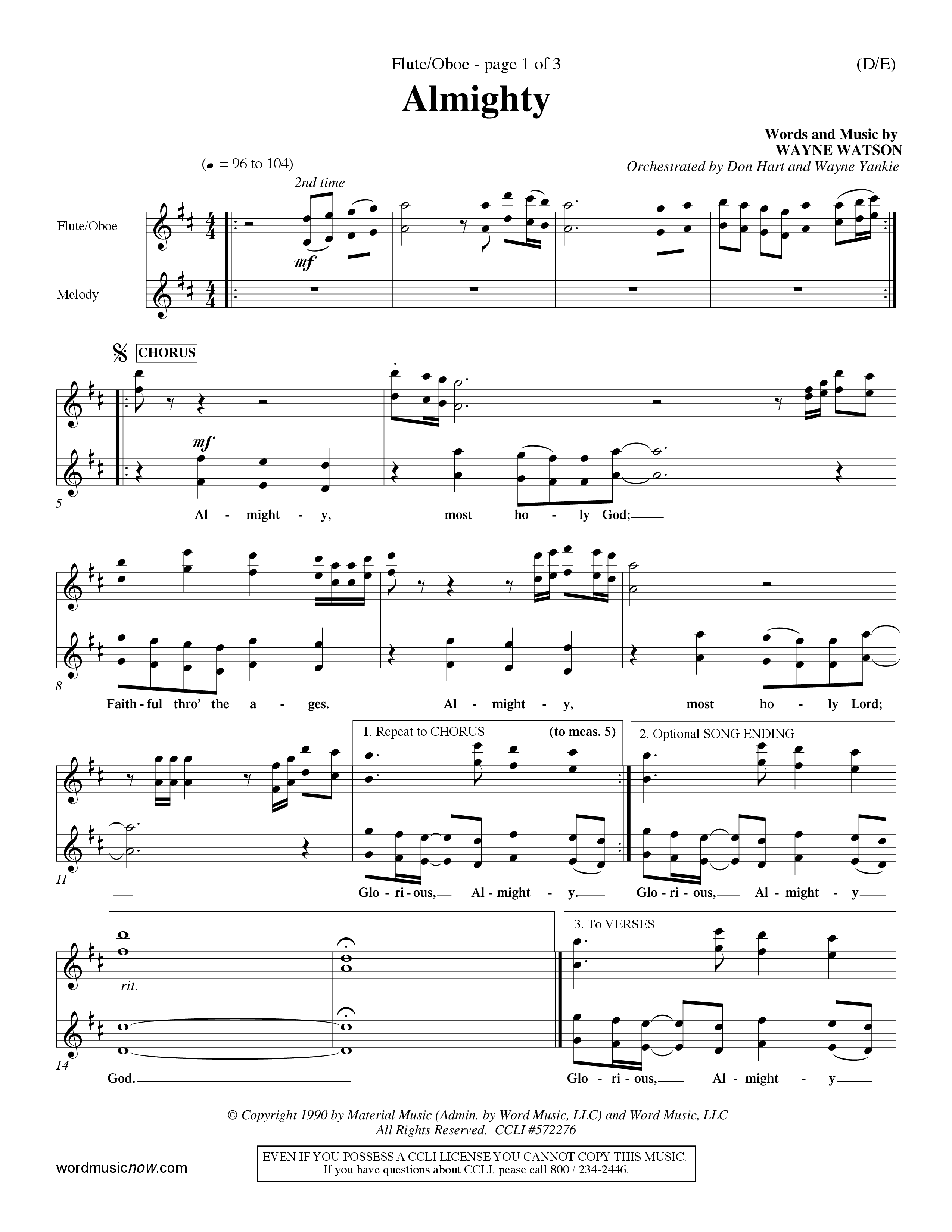 Almighty (Choral Anthem SATB) Flute/Oboe (Word Music Choral / Orch. Don Hart / Orch. Wayne Yankie)
