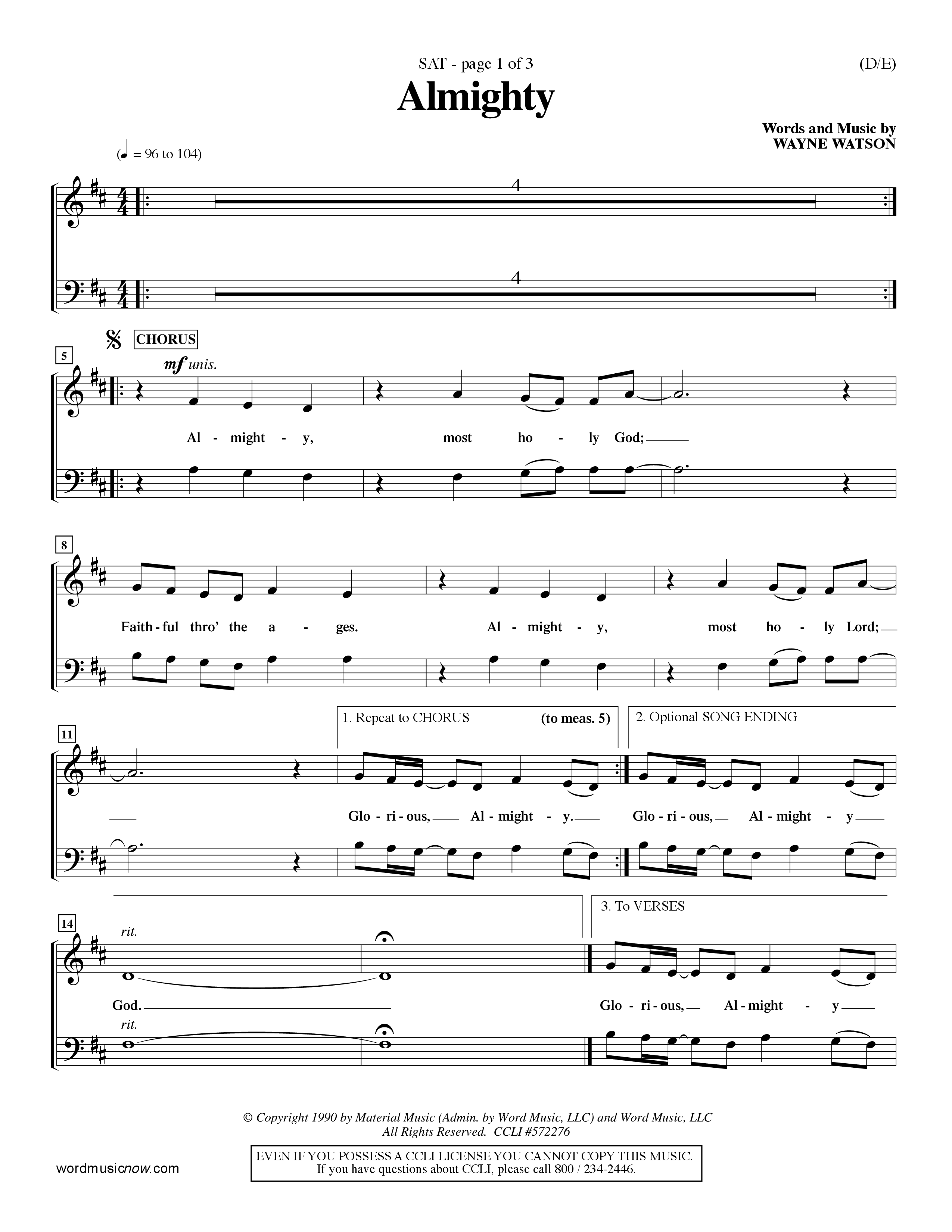 Almighty (Choral Anthem SATB) Lead Sheet (SAT) (Word Music Choral / Orch. Don Hart / Orch. Wayne Yankie)