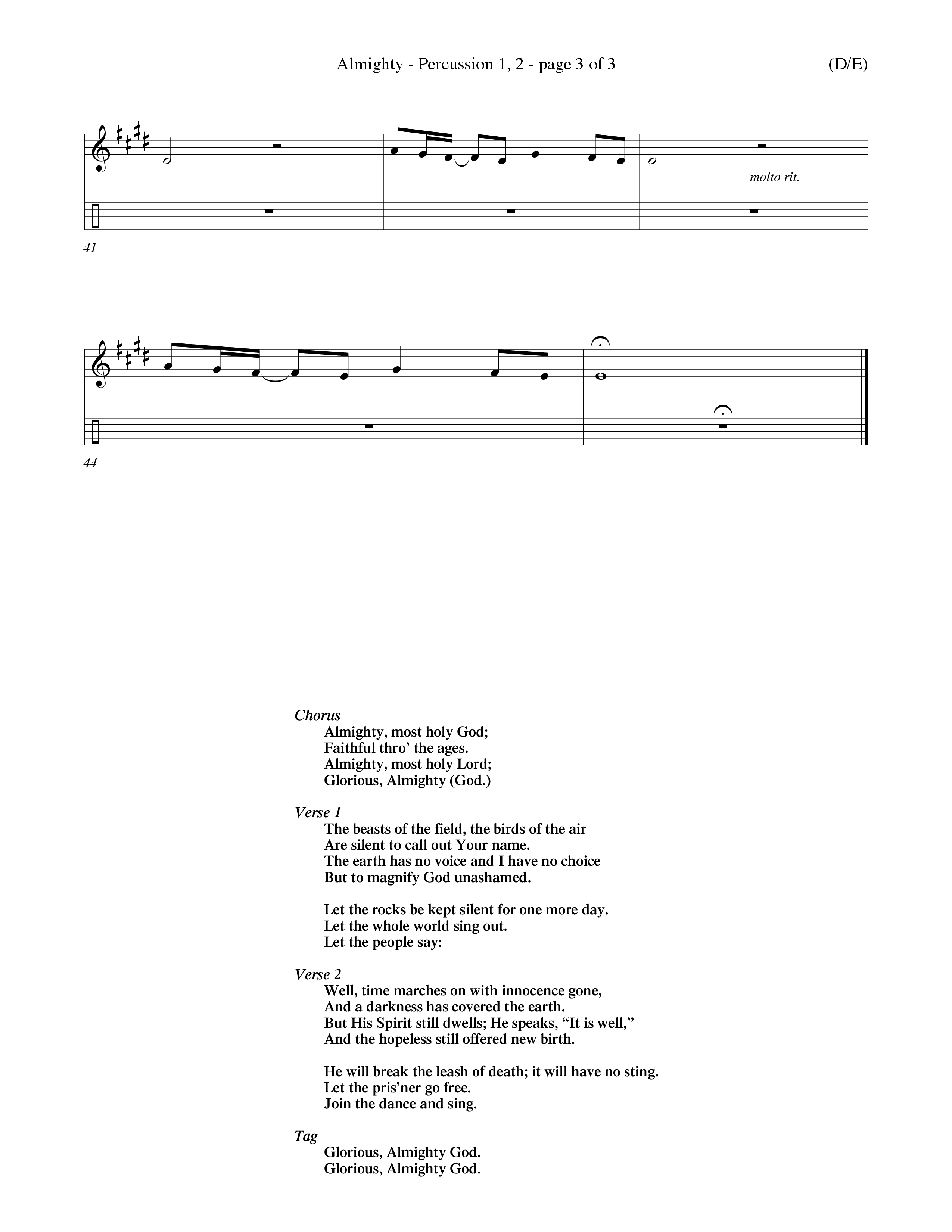 Almighty (Choral Anthem SATB) Percussion 1/2 (Word Music Choral / Orch. Don Hart / Orch. Wayne Yankie)
