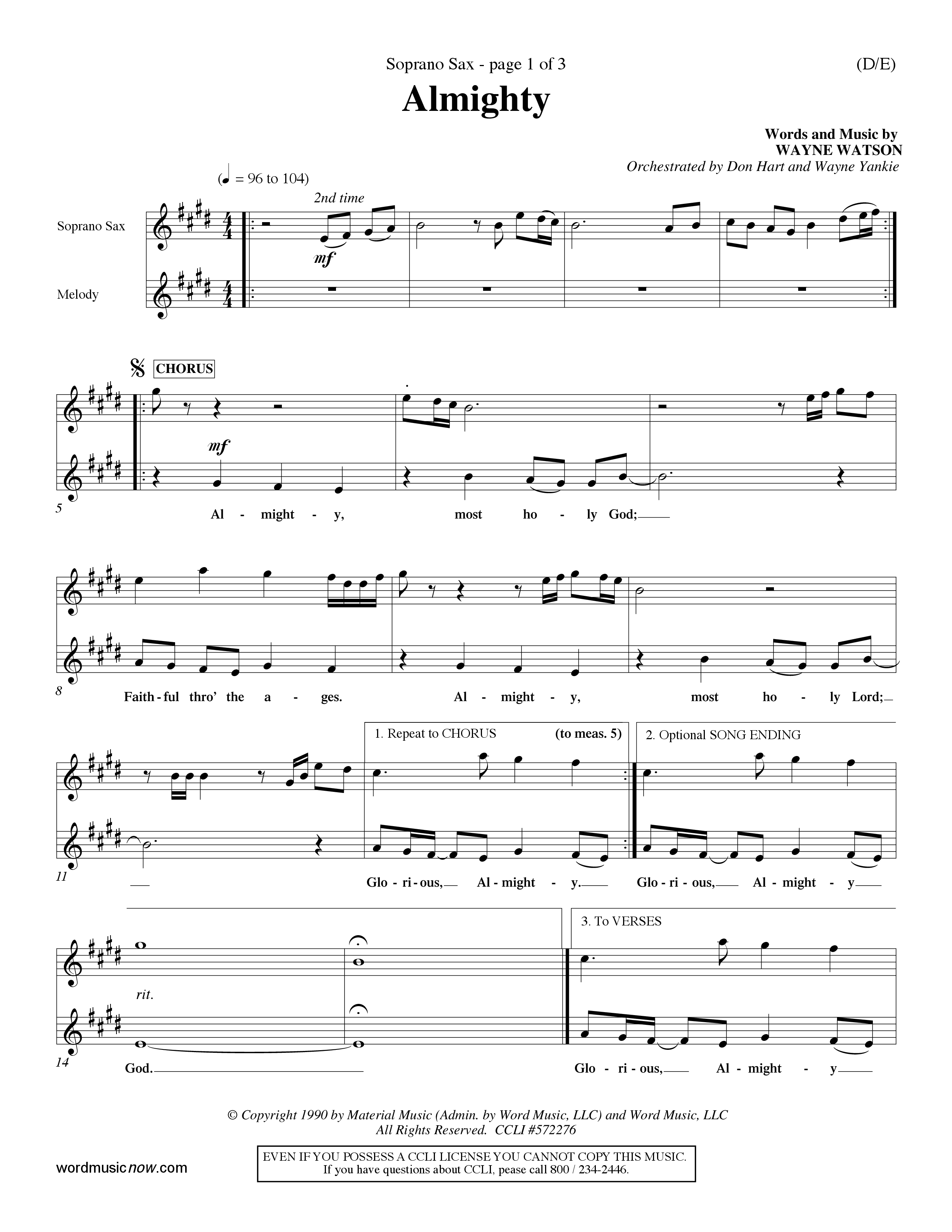 Almighty (Choral Anthem SATB) Saxophone (Word Music Choral / Orch. Don Hart / Orch. Wayne Yankie)